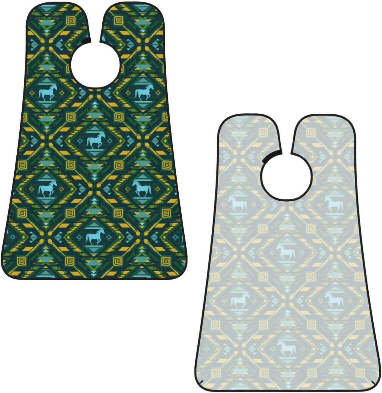 Beard Shaving Cape with Suction Cups, Teal Green Native American Tribal Ethnic Western Horse Shave Bib, Non-Stick Waterproof Hair Catcher, Grooming Bib for Men Husband