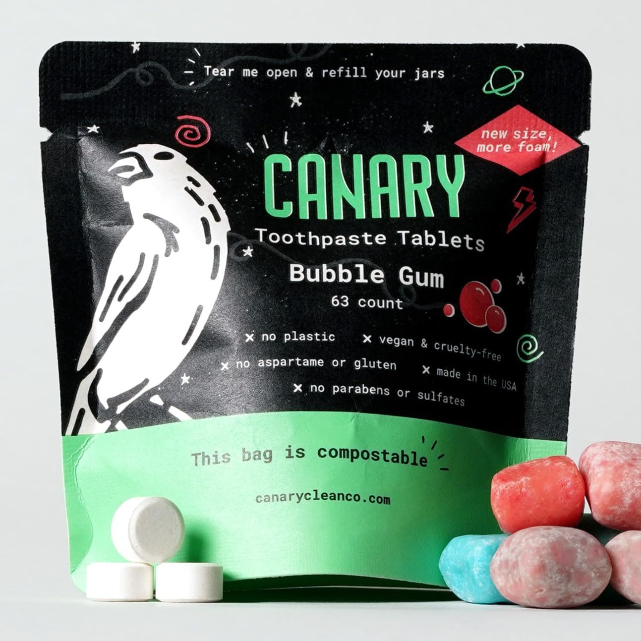 Canary Nano Hydroxyapatite Toothpaste Tablets Bubble Gum - Remineralizing, Fluoride Free, All Natural Tabs with Xylitol - Great for Kids, Plastic Free - 189 Count