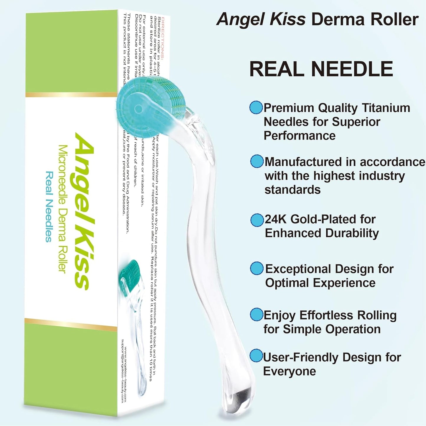 Derma Roller REAL NEEDLE for Face, Body, Hair, Scalp, Beard | Angel Kiss Upgraded 192 Titanium 0.3mm Microneedling Roller (Advanced.5) | At Home Micro Needle Roller for Women | Beard Roller for Men