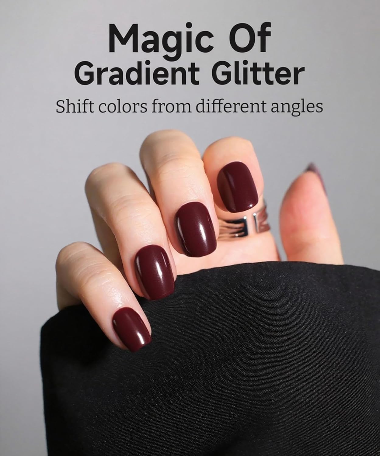 Glitter Nail Polish Strips, 32 Pcs Salon Quality Gel Nail Stickers, Long Lasting Wraps Easy to Use & Remove (Mature Maroon)