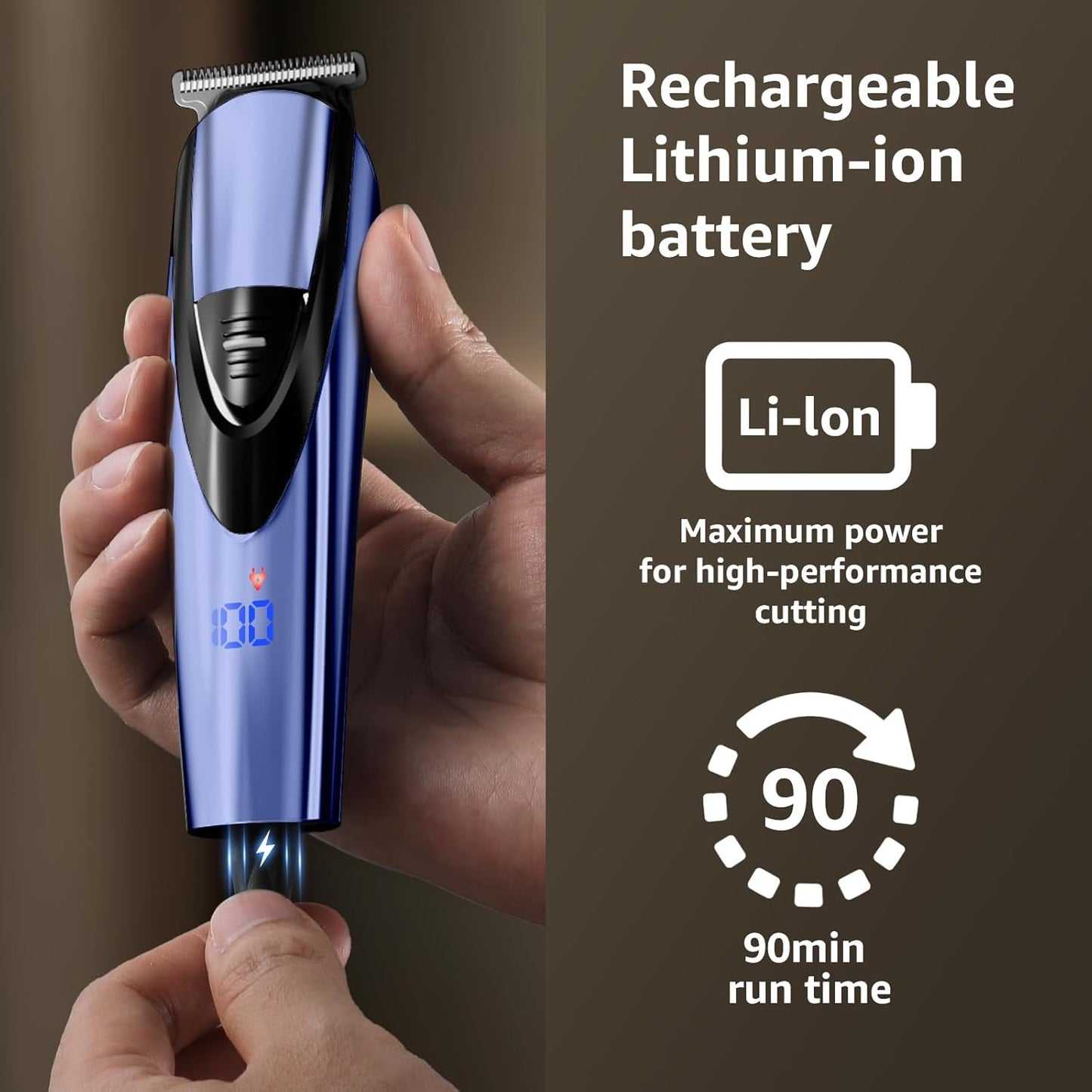 Electric Beard Trimmer for Men: 16-in-1 Professional Barber Hair Clippers - Cordless Grooming Kit - Turbo Speed & Precision Blades, Blue