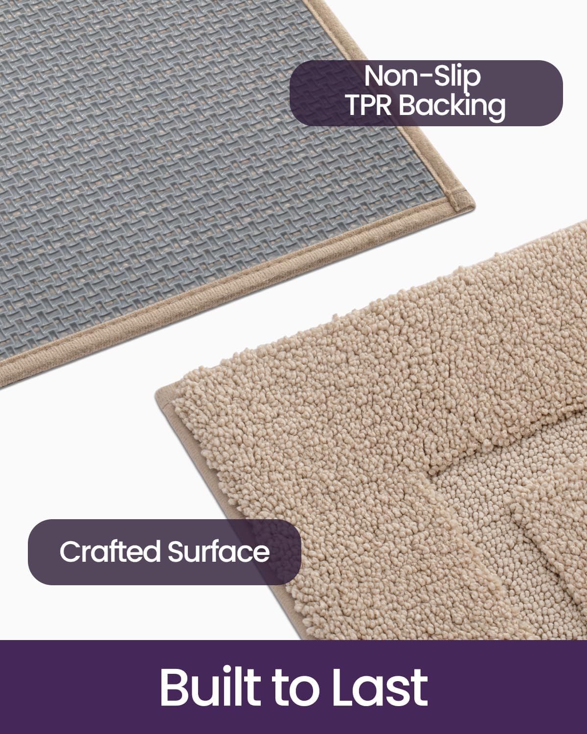 DEXI Bathroom Rugs 43x24, Washable Non Slip Bath Mat for Shower Floor, Absorbent Quick Dry Bathmat with Rubber Backing, Ultra Soft Plush Carpet for Tub, Beige