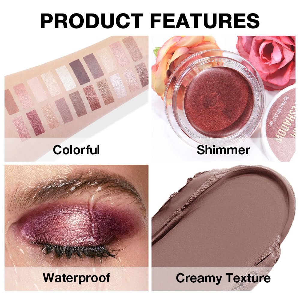 evpct Matte Stone Single Cream Eye Shadow Palette Pot Makeup for older Women, Highly Pigmented Monochrome Cream to Powder Eyeshadow Palette Matte Liquid eyeshadow, Natural Waterproof Blendable