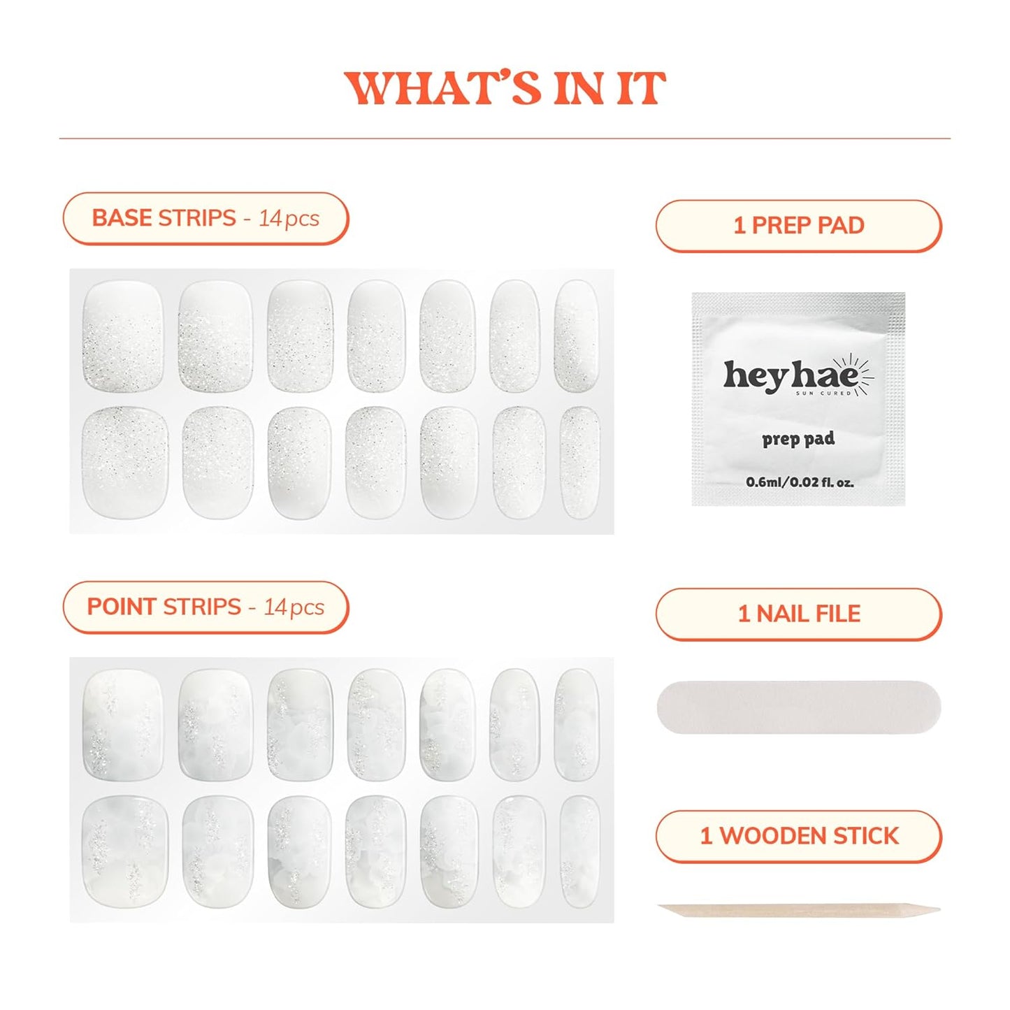 Semi Cured Gel Nail Strips | No LED Lamp Needed | Glitter, White, Spring | Easy Apply & Remove, Salon Quality | Includes 28 Strips, 1 Prep Pads, Nail File & Wooden Stick - Hey, Call Me