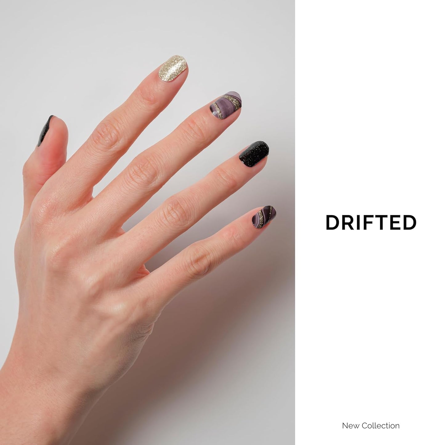 Nailog Semi Cured Gel Nail Strips 34 pcs | Buy 2 Get 1 UV Lamp | Long Lasting Nail Polish Sticker Wraps with Glossy Gel Finish (Drifted)