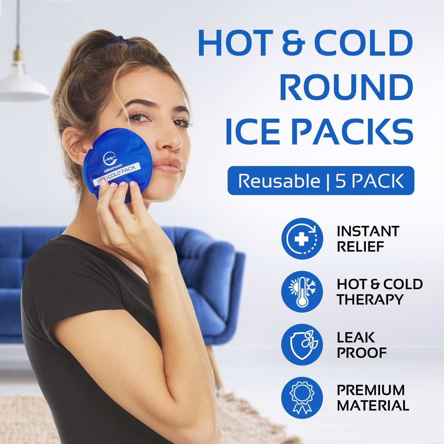 Reusable Round Hot and Cold Gel Ice Packs for Injuries | Cold Compress, Ice Pack, Cold Pack, Gel ice Pack, Cold Packs for Injuries | 5 Pack
