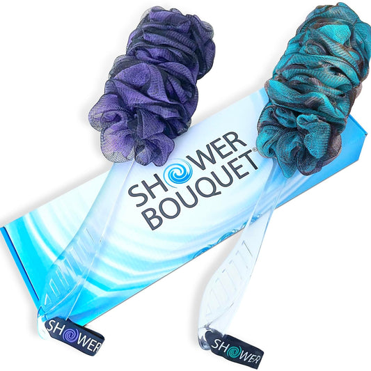 SHOWER BOUQUET Loofah-Charcoal Back-Scrubber Color-2-Pack // Long-Handle-Loofa-Lufa Bath-Sponge Brush/Extra Large Soft Mesh for Men & Women - Exfoliate with Full Pure Cleanse in Bathing Accessories