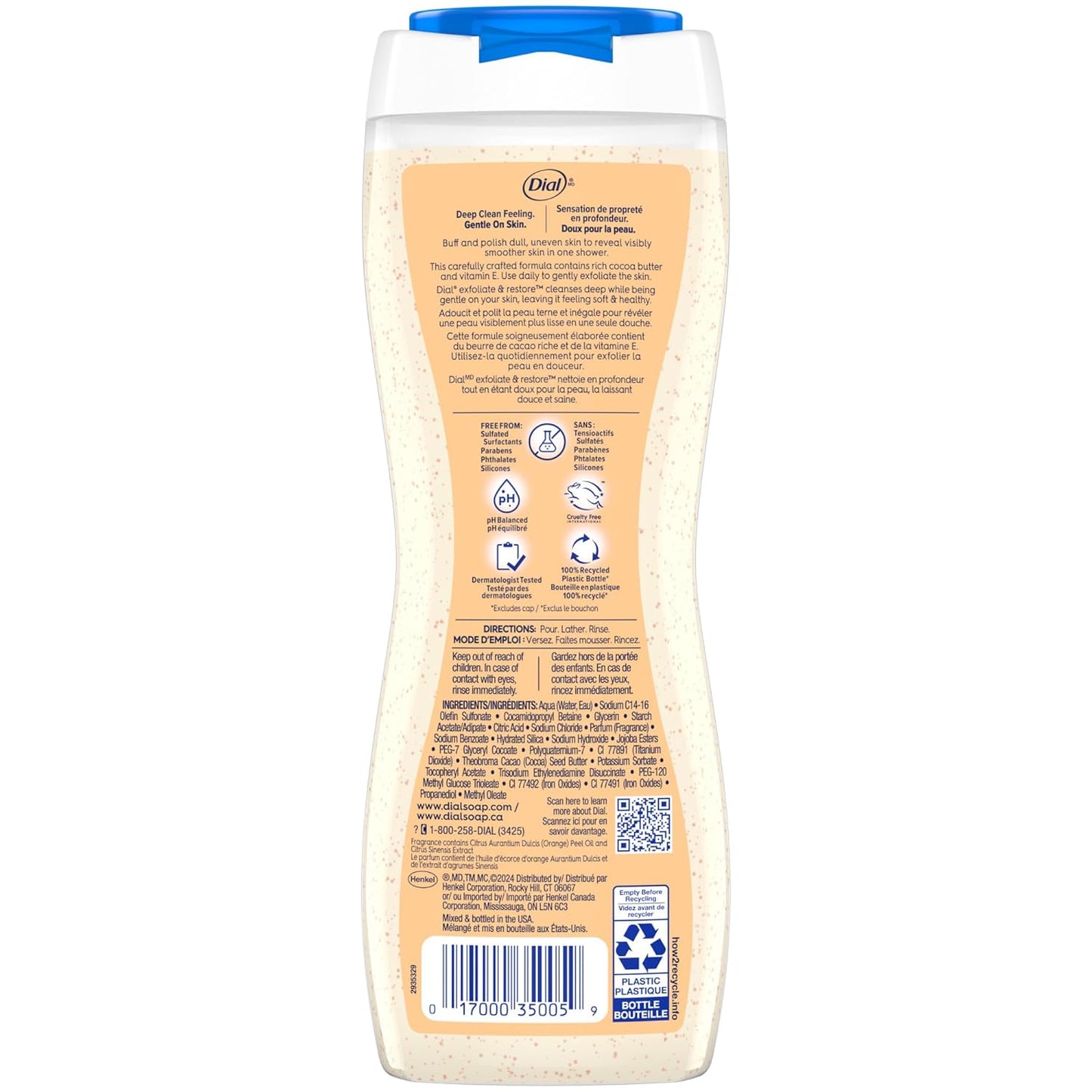 Dial Body Wash, Orange Peel & Cocoa Butter, 16 Fl Oz (Pack of 4)