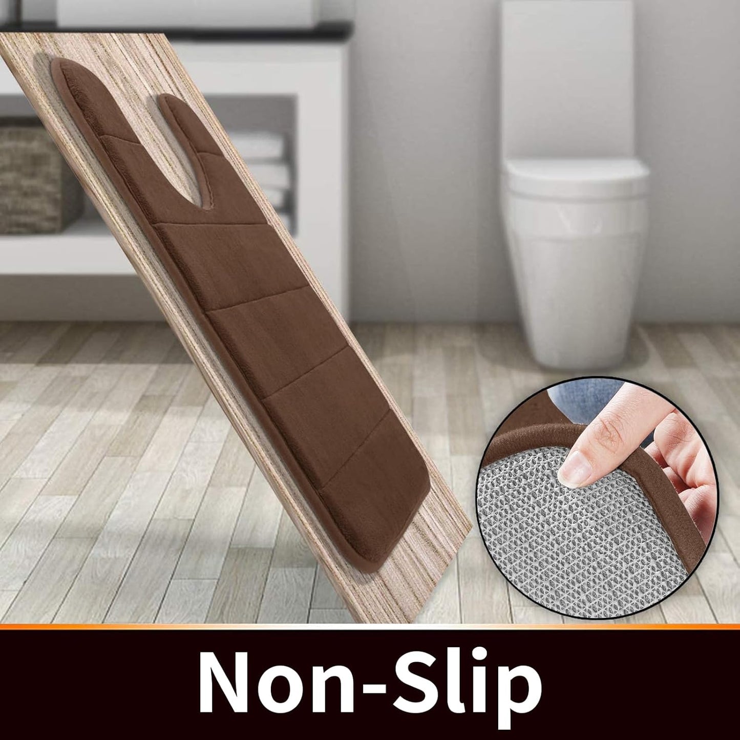 Yimobra Memory Foam Toilet Bath Mat U-Shaped, Soft and Comfortable, Super Water Absorbent, Non-Slip, Machine Wash and Easy to Dry for Bathroom Commode Contour Rug, 24 X 24 Inches, Brown