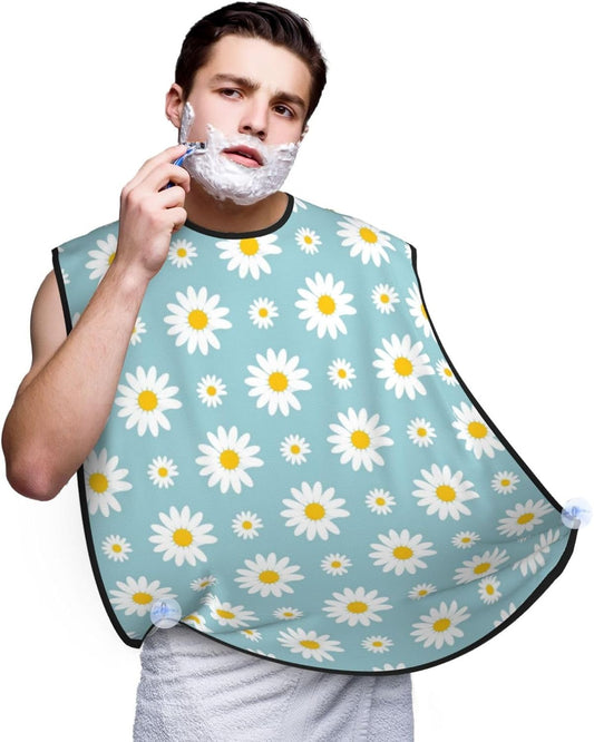 Beard Hair Catcher Bib, Waterproof Non-Stick Grooming Apron for Shaving Trimming, Perfect for Men Dad, Floral Daisy Flowers Purple Shave Bib