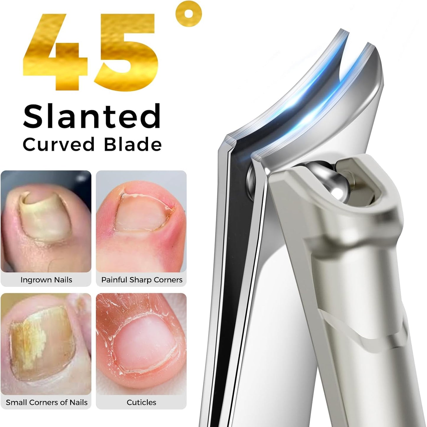 2025 Toenail Clippers for Men Thick Toenails- 15° Angled Head Toe Nail Clippers, 45° Sharp Slanted Curved Nail Clippers, 37mm Wide Opening Heavy Duty Toenail Clippers with Long Handle 5PCS