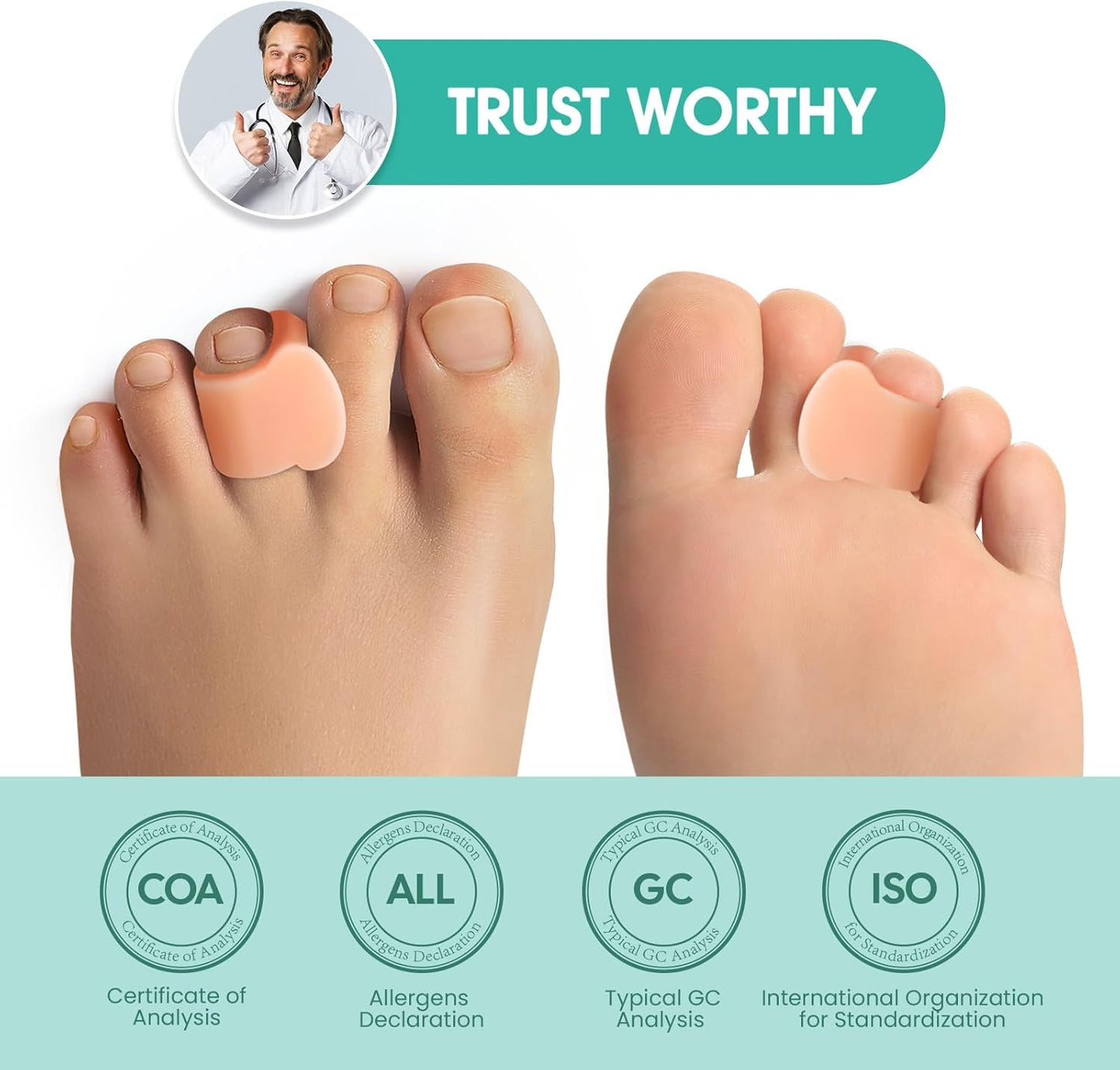 Welnove Toe Separator for Overlapping Toes - 12 PackToe Spacers for Bunions - Toe Corrector for Hammer Toes, Realign Crooked Toes - Preventing Rubbing Relieve Pressure (Medium, Beige)