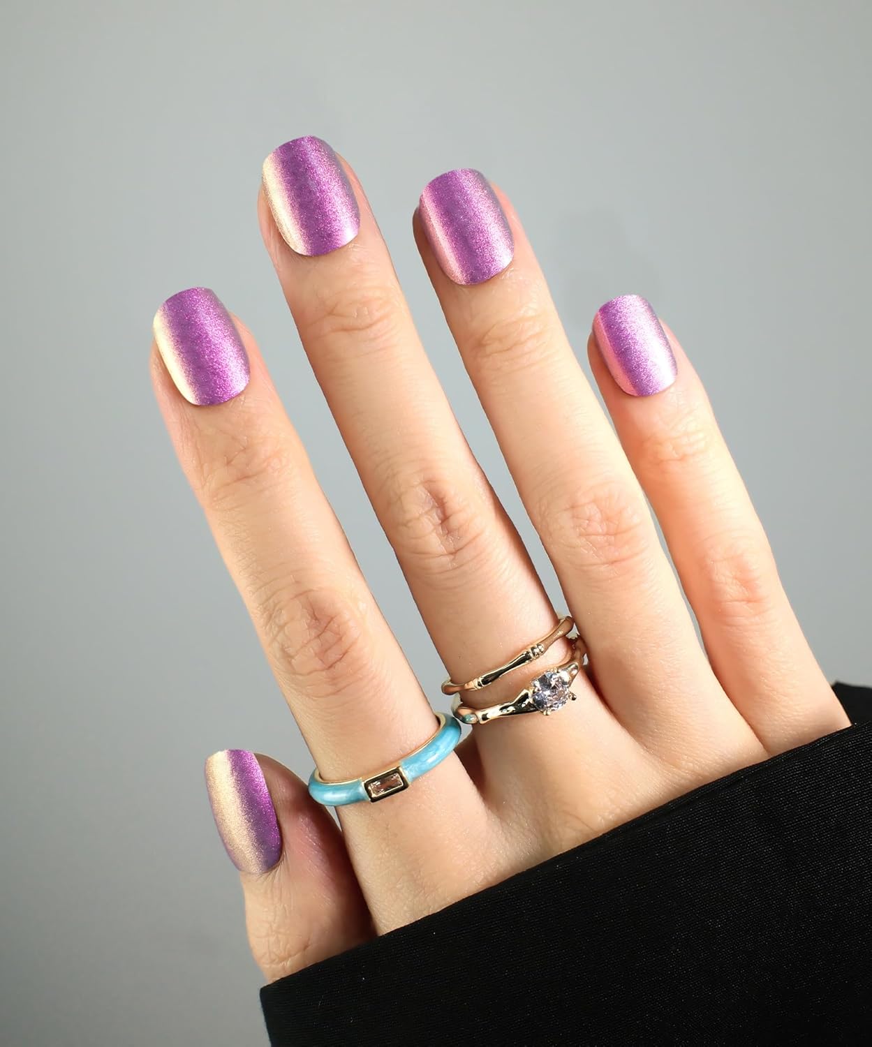 Glitter Nail Polish Strips, 32 Pcs Salon Quality Gel Nail Stickers, Long Lasting Wraps Easy to Use & Remove (Gradient Pink Violet)