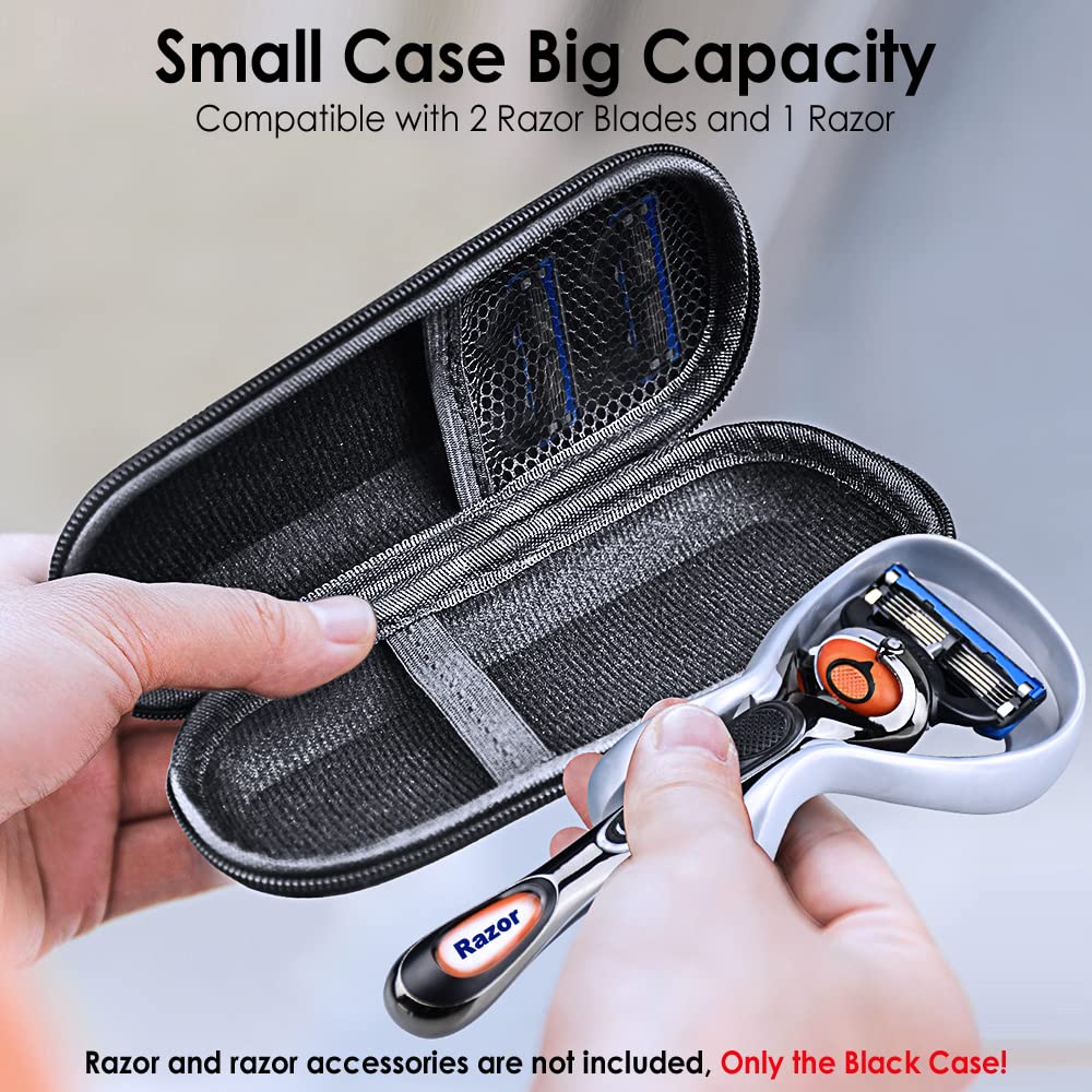 Hard EVA Razor Travel Case Compatible with Gillette Men's Razor - Mesh Pocket for 2 Razor Blades + Lightweight Carrying Handle + Durable Zipper (Only Case) (Blue)