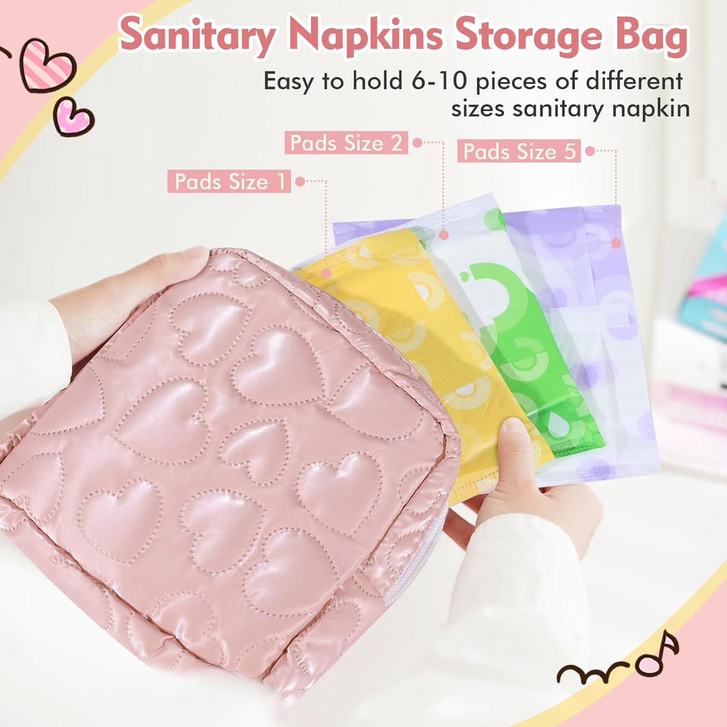 Sanitary Napkin Storage Bag Soft PU Leather Sanitary Pad Bags for Period Teen Period Pads Pouch for Panty Liners, Tampons, Menstrual Cup - White