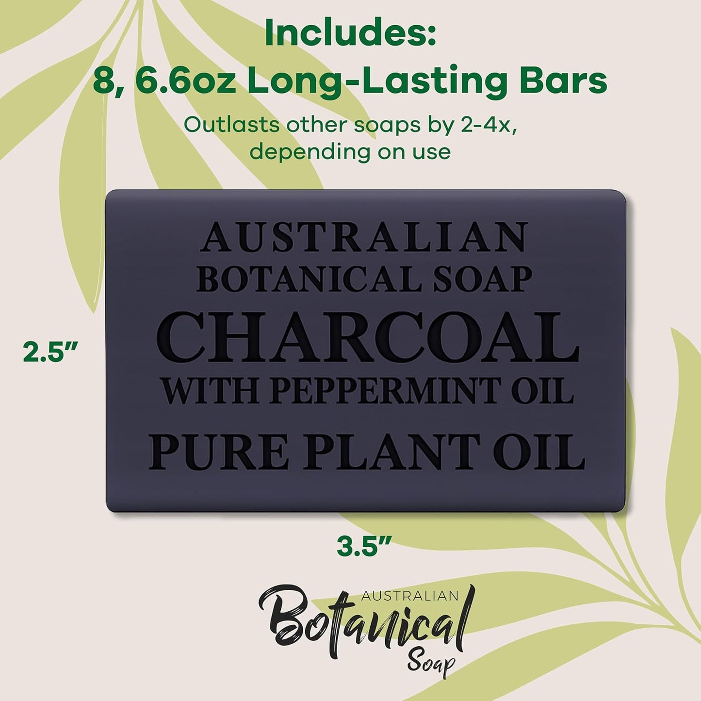 Australian Botanical African Black Soap with Activated Charcoal and Peppermint Oil 6.6 oz, Pack of 8 Activated Charcoal Soap with Raw Organic Shea Butter, for All Skin Types