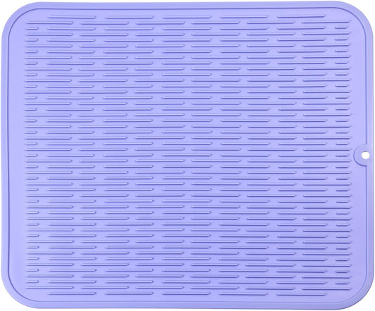 Silicone Dish Drying Mat for Multiple Usage,Easy clean,Eco-friendly,Heat-resistant Silicone Mat for Kitchen Counter or Sink,Refrigerator or Drawer Liner Light Purple XL 18 inches x 16 inches