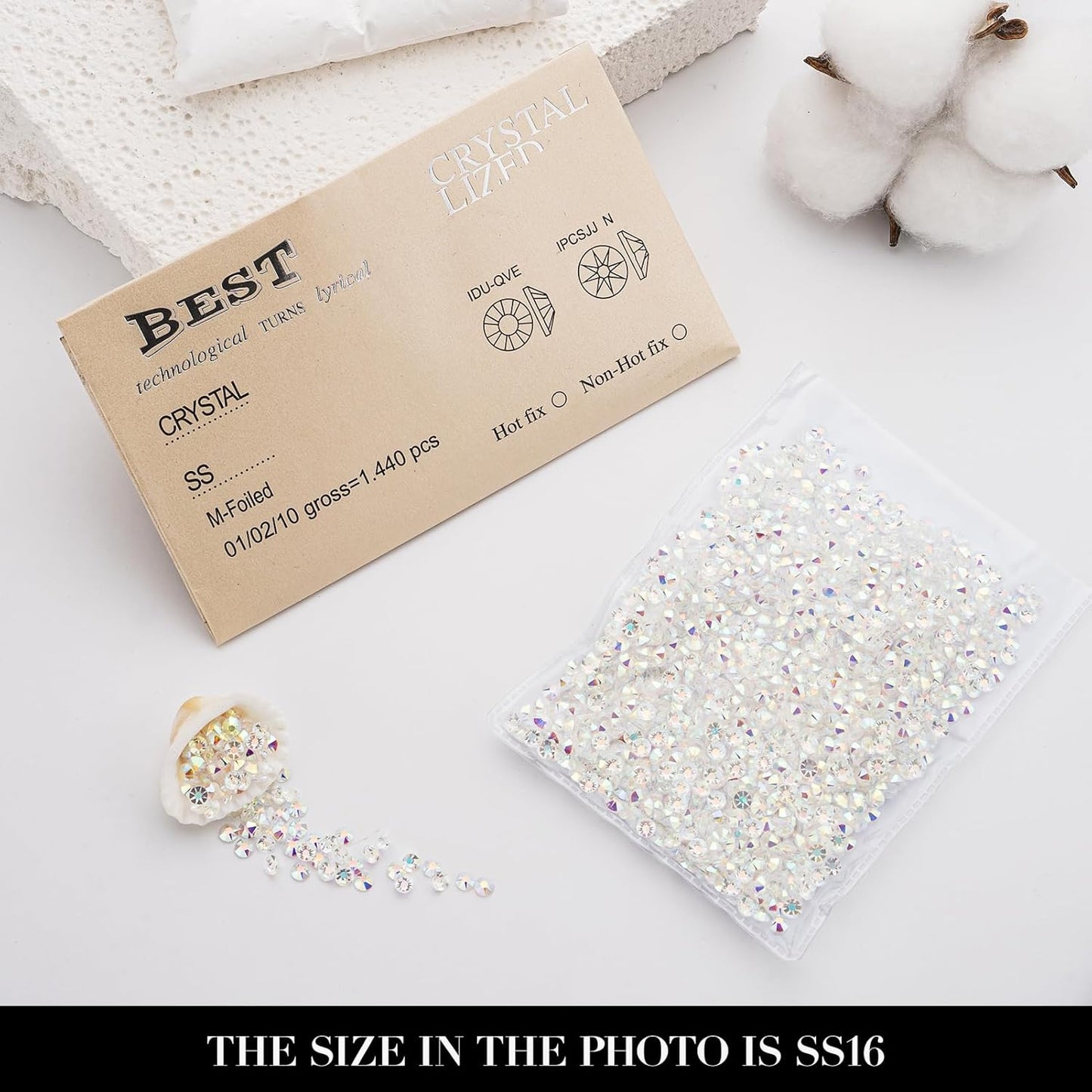 Novani Transparent AB Rhinestones 1440pcs Flat Back Round Rhinestone Style 2088 Sparkly Crystal Gemstones for Nail Art and Crafting SS16,3.8-4.0mm