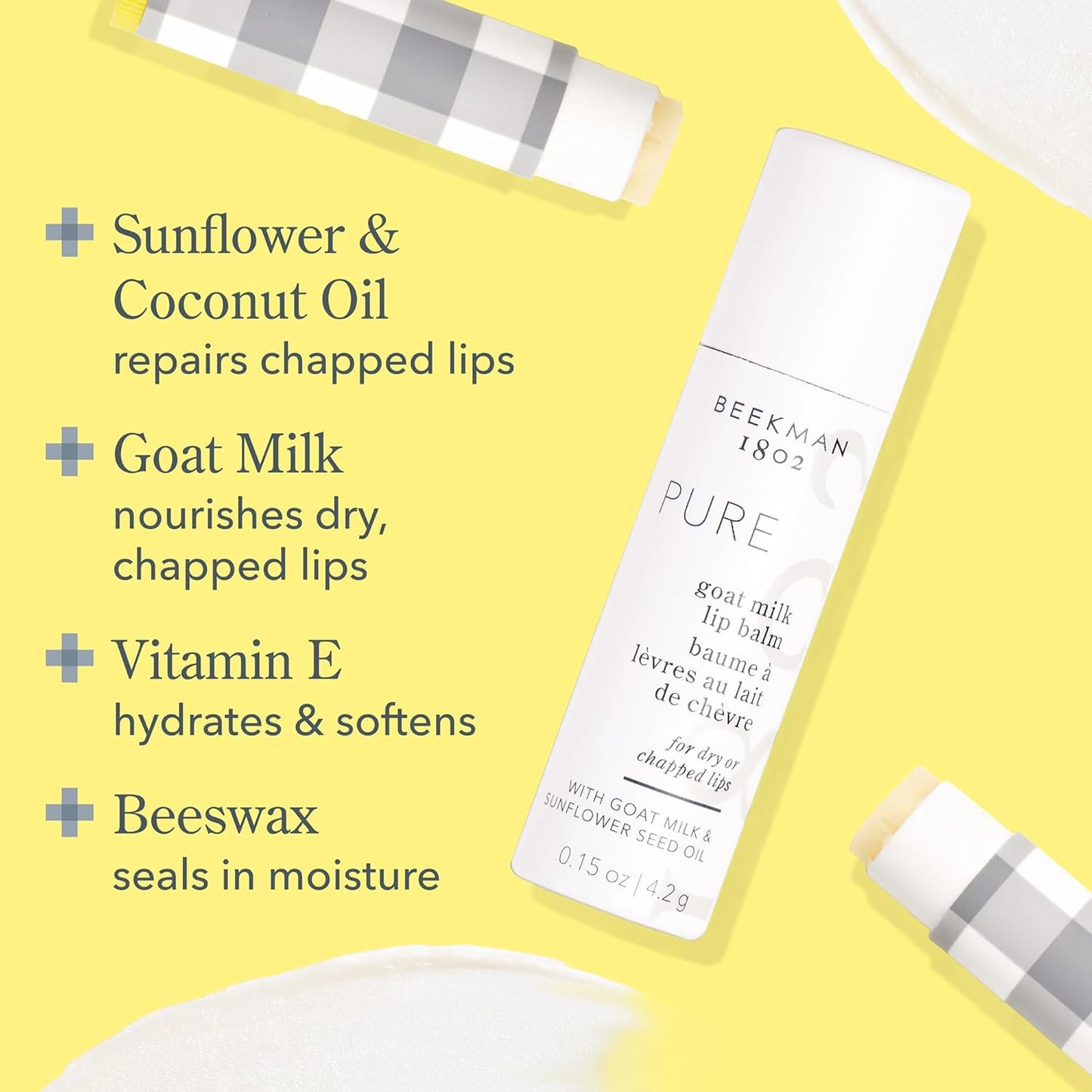 Beekman 1802 Goat Milk Lip Balm - Nourishes, Hydrates & Softens Lips - Prevents & Treats Dry & Chapped Lips - Cruelty-Free Lip Care