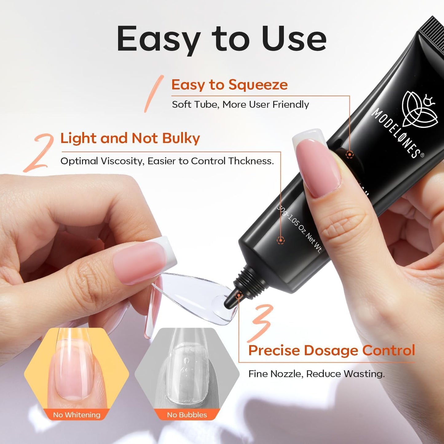 modelones Solid Nail Glue Gel, 30g Glue Gel on Nails for Clear Tips Super Strong Adhesive for Acrylic Extensions Press On Fake Tips U V Curing Needed Professional Adhesive