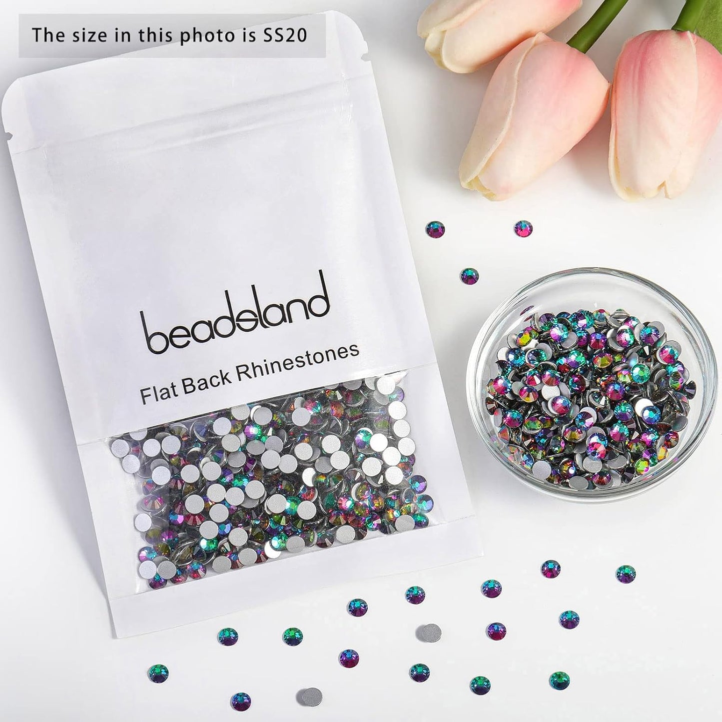 beadsland Flat Back Crystal Rhinestones Round Gems, Green Volcano (4.6-4.8mm) SS20/1440pcs
