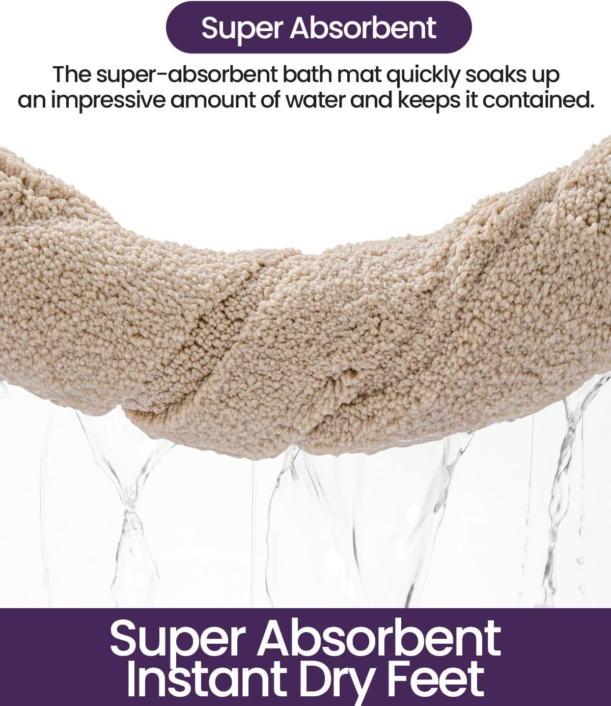 DEXI Bathroom Rugs 43x24, Washable Non Slip Bath Mat for Shower Floor, Absorbent Quick Dry Bathmat with Rubber Backing, Ultra Soft Plush Carpet for Tub, Beige