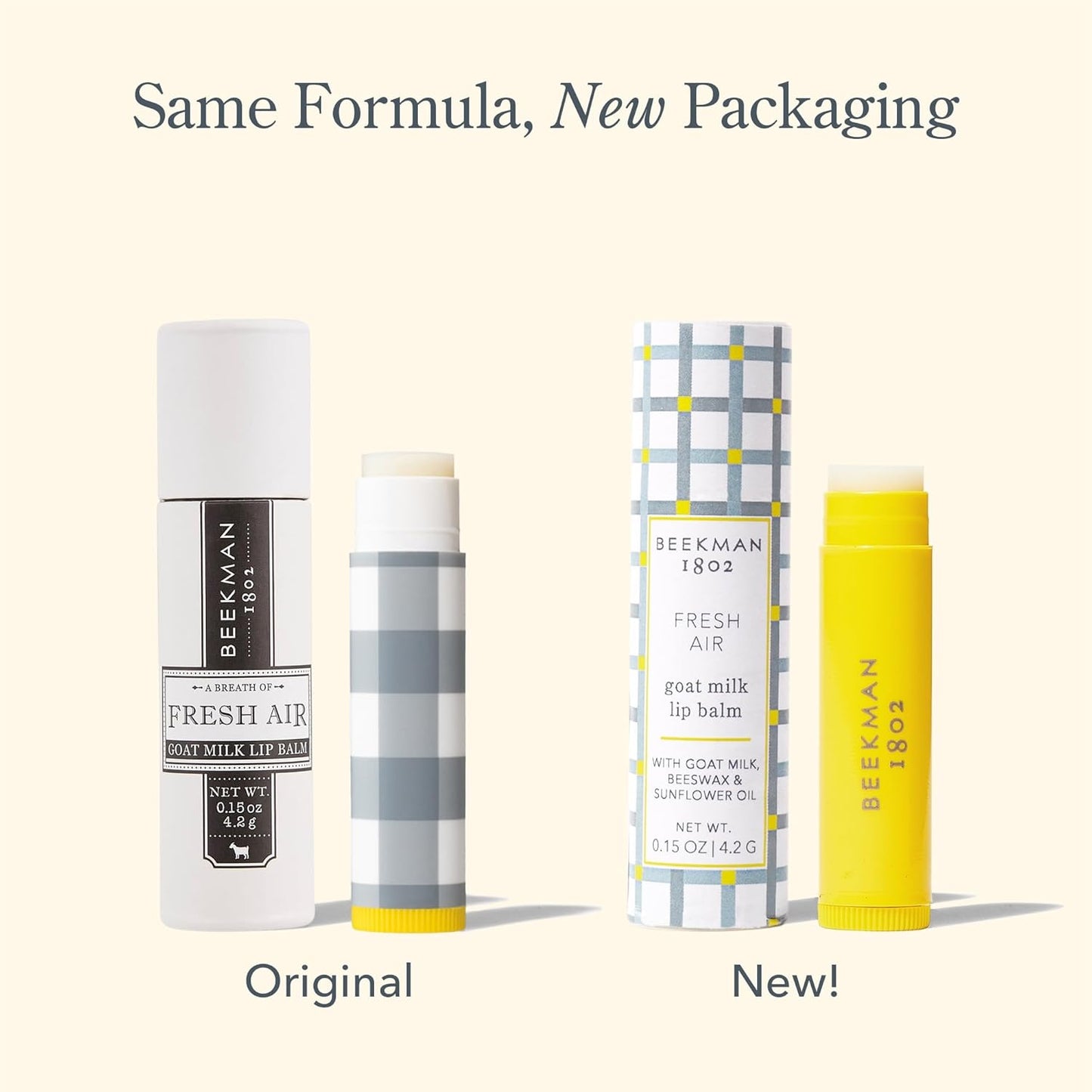 Beekman 1802 Lip Balm, Fresh Air - Scented - 0.15 oz - With Goat Milk, Vitamin E & Beeswax for Dry, Cracked Lips - Good for Sensitive Skin - Cruelty Free - Packaging May Vary