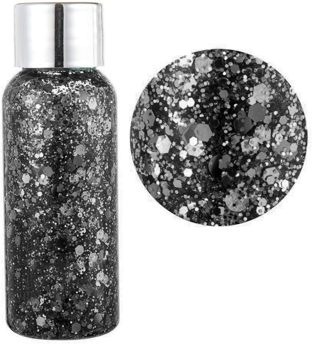 MAEPEOR Chunky Face Body Glitter Gel 19 Colors Mermaid Sequins Holographic Body Glitter Gel Long-Lasting Festival Makeup Glitter Paint for Face Body Hair Nails (30g, 10 Black)
