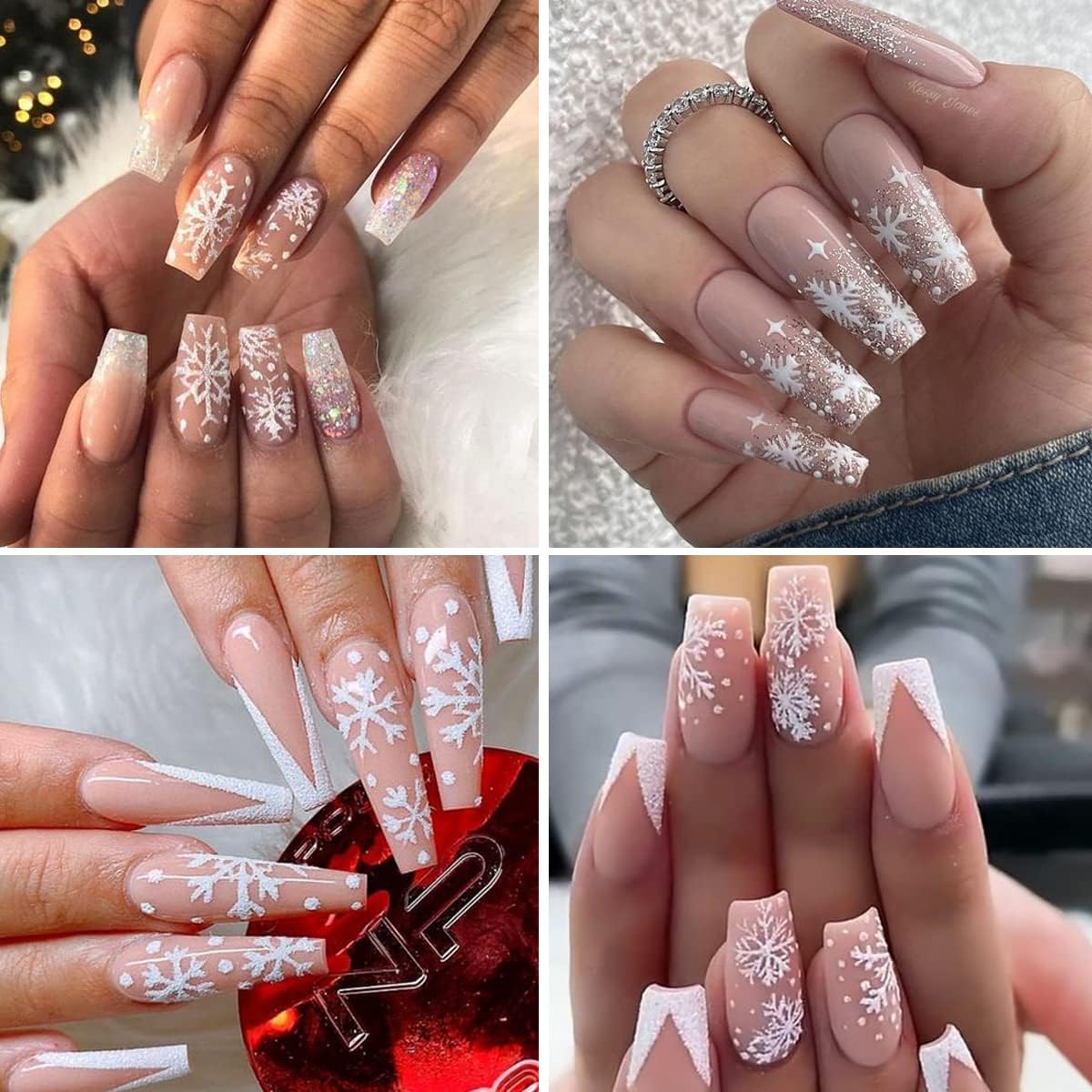 8 Sheets 3D Snowflake Nail Art Stickers Winter Christmas Nail Decals Glitter White Silver Snowflake Nail Stickers Self Adhesive Xmas Snow Nail Design Holiday Christmas Nail Decoration for Women Girls