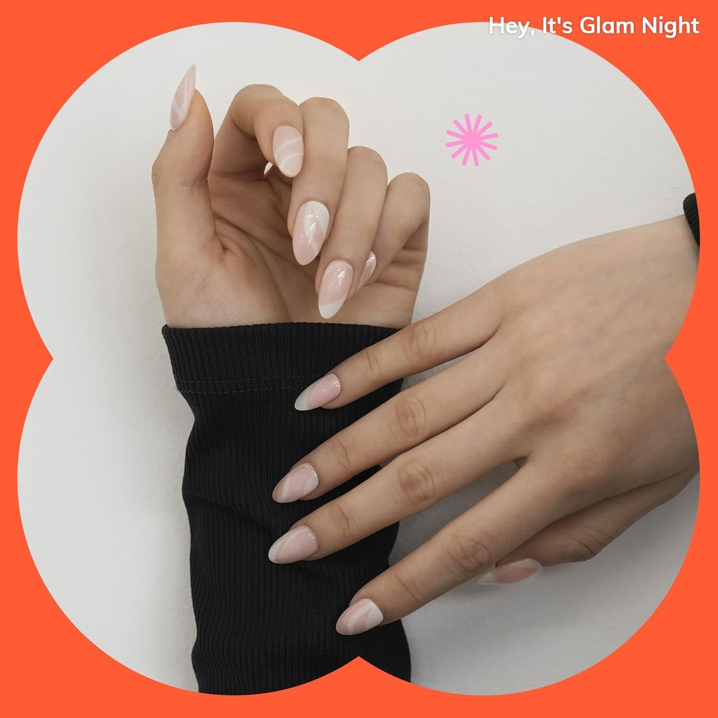 Semi Cured Gel Nail Strips | No LED Lamp Needed | French, Pink, Spring | Easy Apply & Remove, Salon Quality | Includes 28 Strips, 1 Prep Pads, Nail File & Wooden Stick - Hey, It's Glam Night