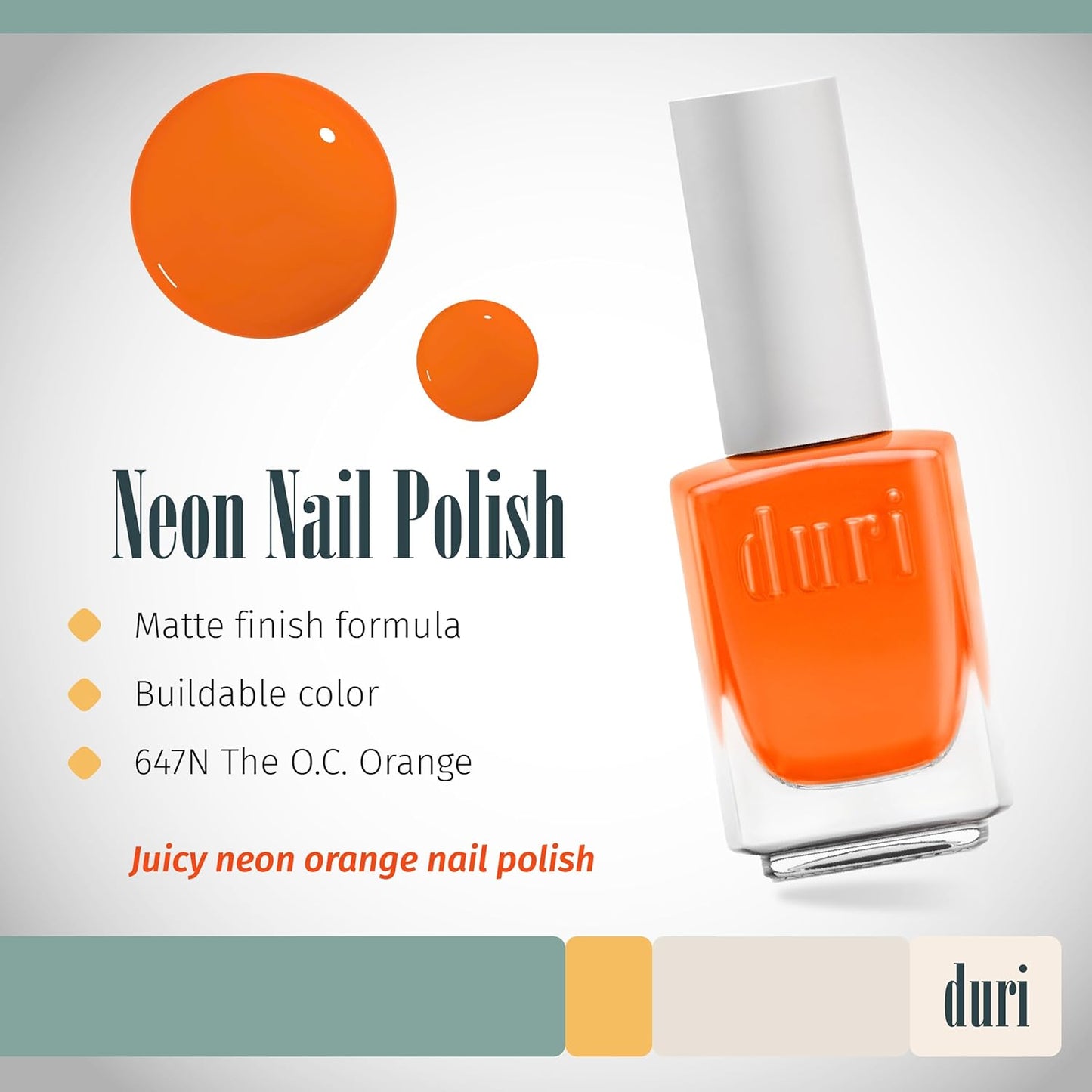 duri 647N The O.C. Orange, Neon Orange Nail Polish, Matte Finish, Quick Drying, 0.45 Fl Oz