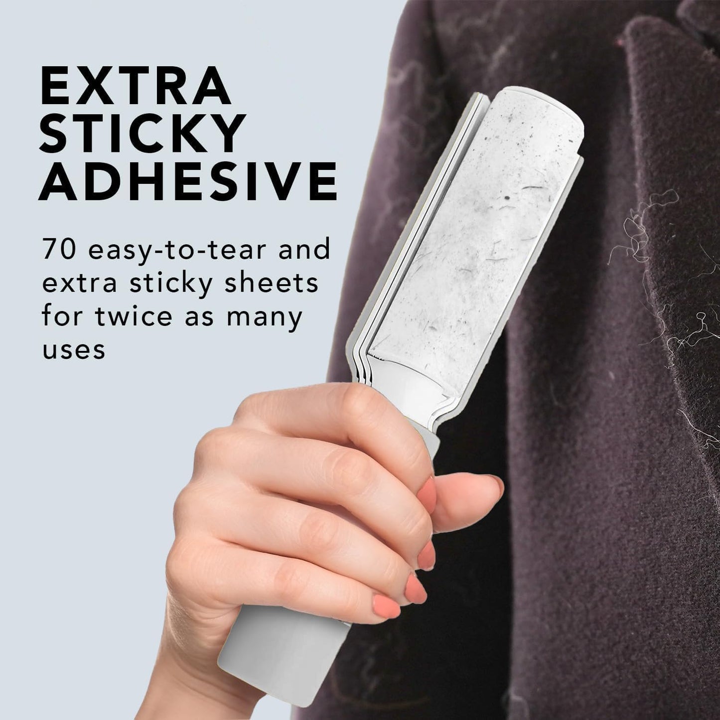 Flint Plus XL Retractable Lint Remover & Pet Hair Roller for Clothes – Refillable & Reusable Lint Roller with 140 Extra Sticky Tear-Off Sheets – Value Pack, Light Grey