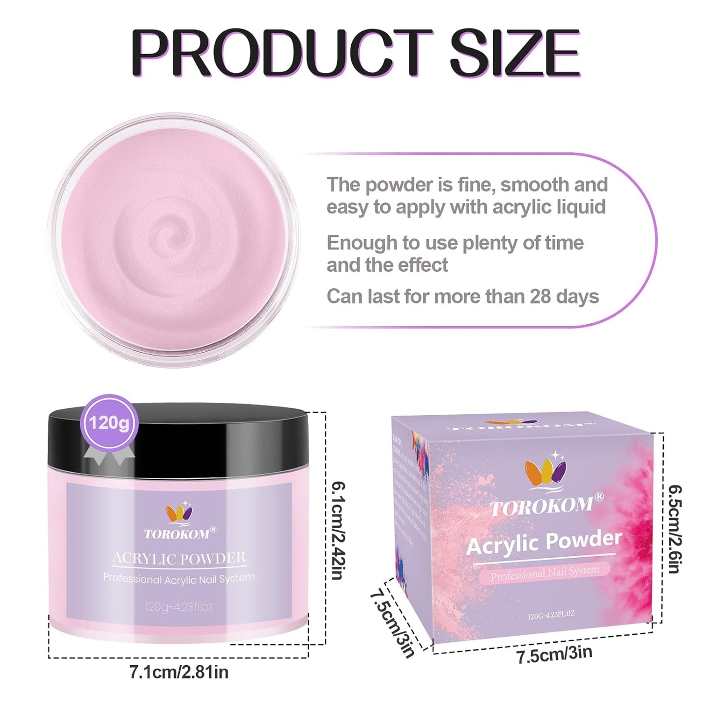 TOROKOM Dark Pink Acrylic Powder, 120g/4.23oz Acrylic Nail Powder Large Capacity Acrylic Dip Powder for Nails Acrylic Extension Powders, 3D Nail Carving, Long-Lasting, No Nails Lamp Required