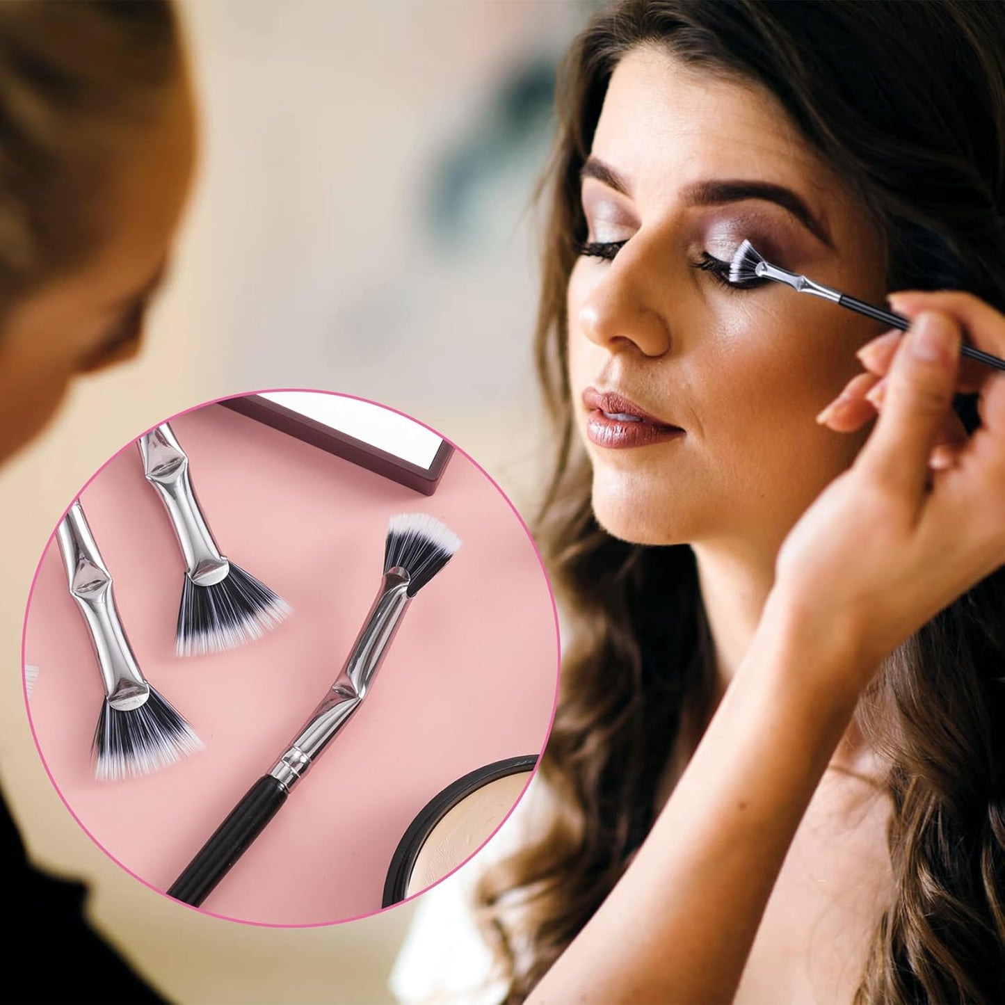 PAGOW 2 Pcs Folding Angle Scalloped Lash Brush, Multifunctional Mascara Fan Brush for Lashes, Mascara Brush Eyelash Comb Separator, Eye Lash Fan Brush Wands Makeup Tool (Black+Brown)