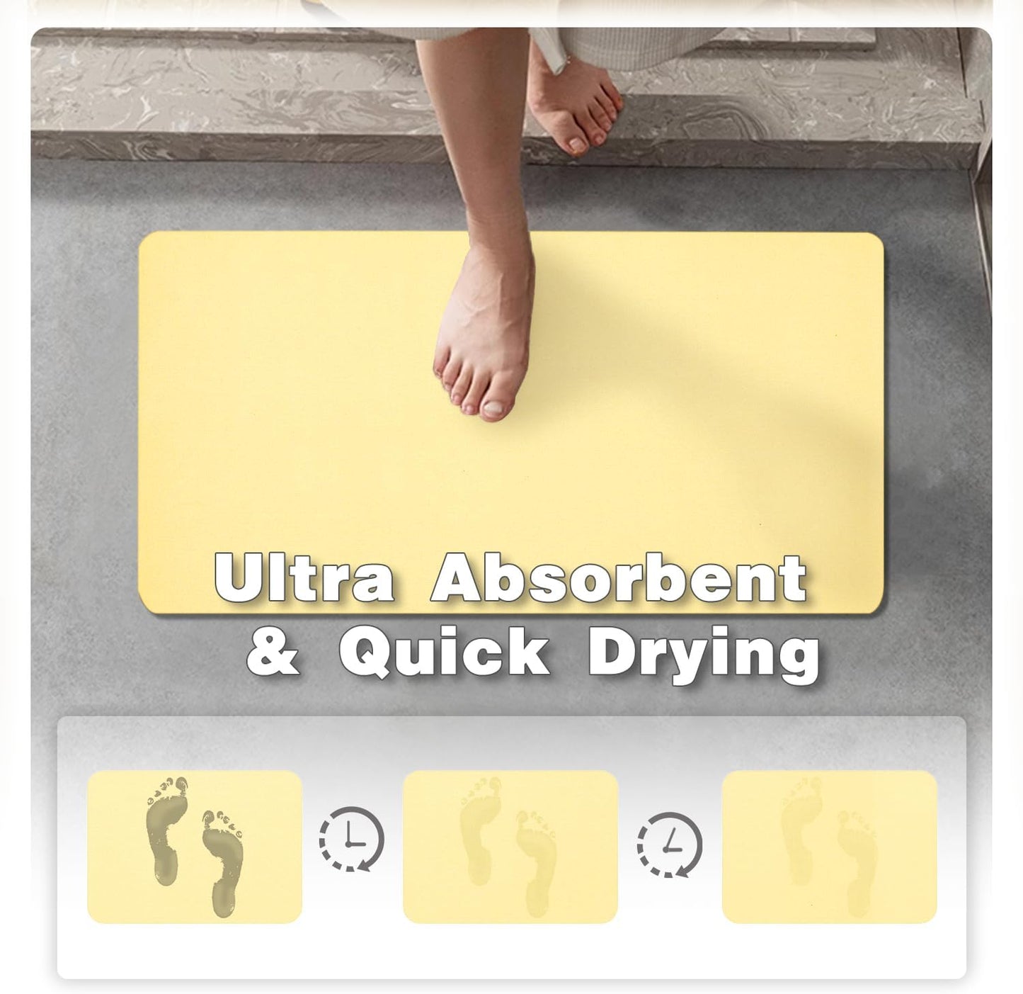 Bathroom Mat Quick Dry, Bathroom Rugs Non Slip Washable Thin Absorbent Bath Mat Fits Under Door Bathroom Floor Mat Perfect for Bath, Shower, or Sink 16"x24" Light Yellow