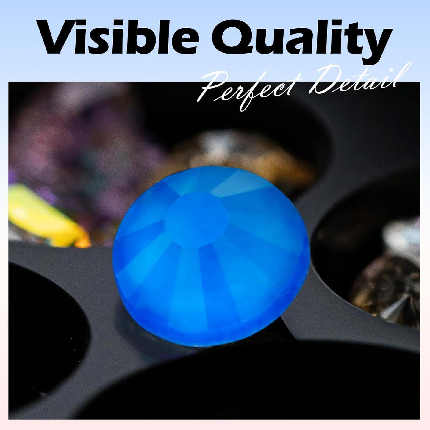 Neon Blue Flatback Rhinestones, Glass Rhinestones for Nail Art and Craft, Glue Fix, Loose Crystal Gemstones(Neon Blue, SS6, 1440pcs, 1.9-2.0mm)