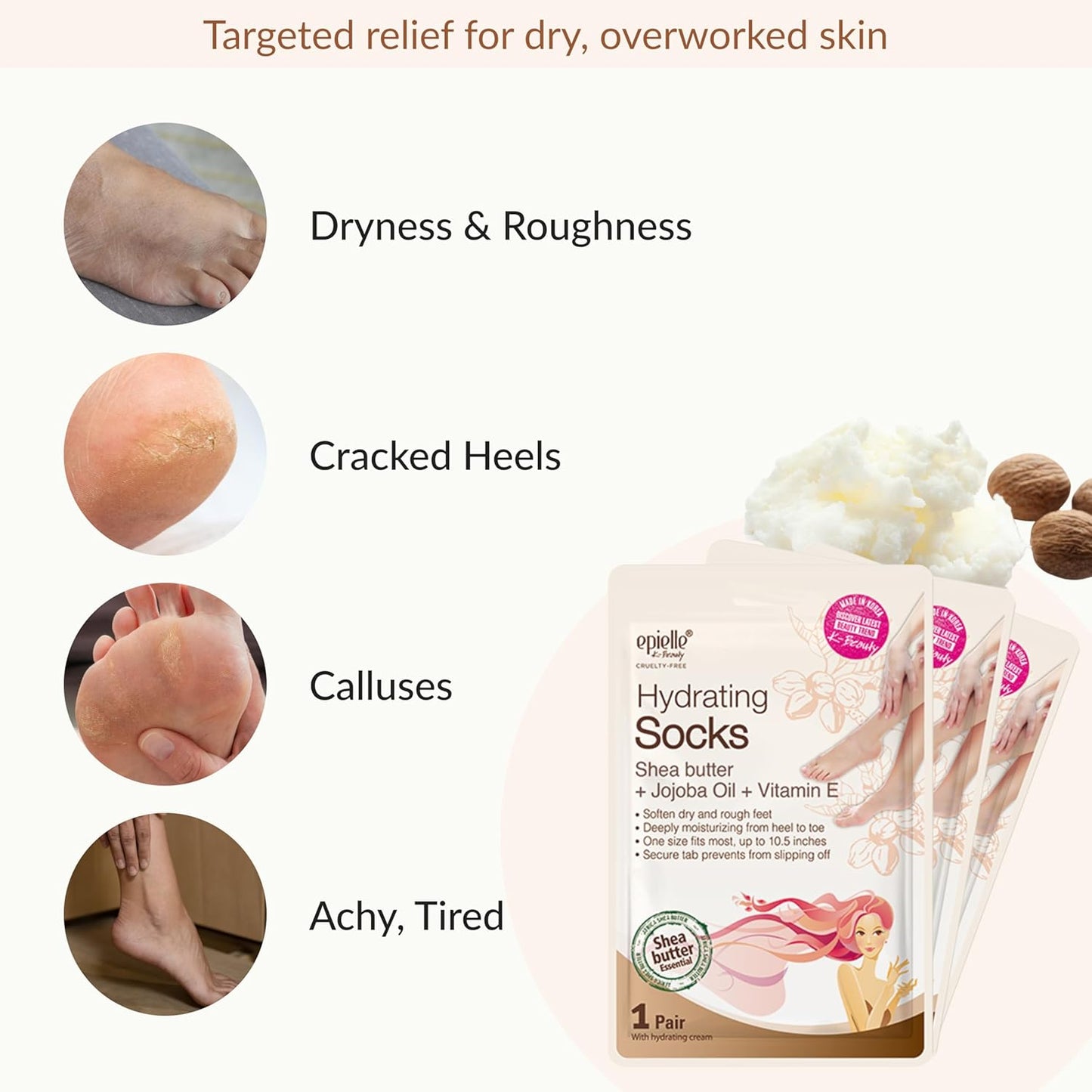 Epielle Hydrating Foot Masks 6 Pairs, Deep Moisturizing Socks for Dry Feet & Cracked Heels, Relieve and Soften with Shea Butter & Jojoba Oil, Korean Skin Care, Spa Set, Self Care Gifts for Women