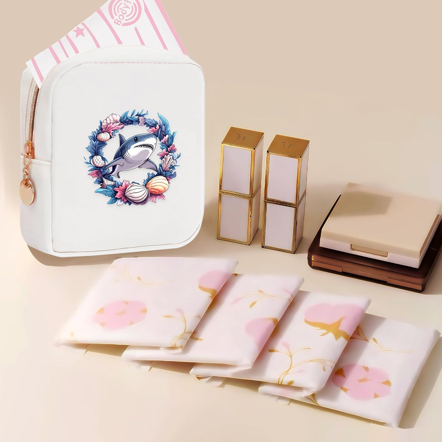 Shark Mini Makeup Bag, Shark Gift For Women Girls, Cute Portable Zipper Pouch Cosmetic Bag For Teen Girls Kids, Small Storage Bag For Sanitary Pad, Period napkin bag!