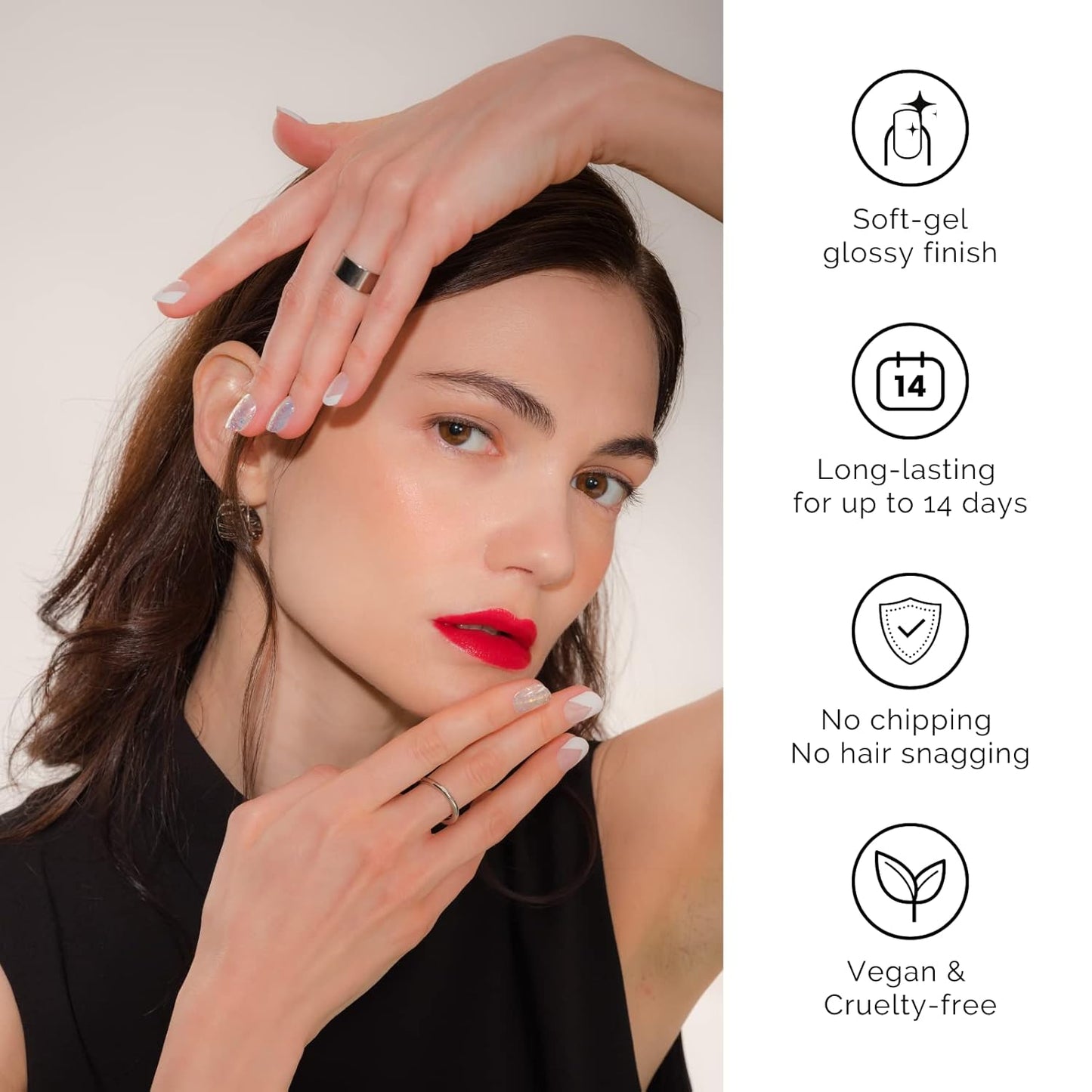 NAILOG Semi Cured Gel Nail Strips 34 pcs, Buy 2 Get 1 UV Lamp, Salon-Quality Gel Nail Stickers, Semicured Nail Wraps with Soft Gel Finish | Quartz