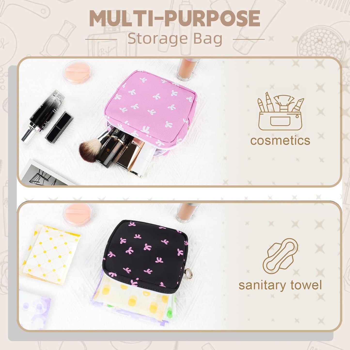 Period Bag for Teen Girls, Canvas Sanitary Napkin Storage Bag with Zipper, Portable Menstrual Pad Bag Tampon Holder for Purse