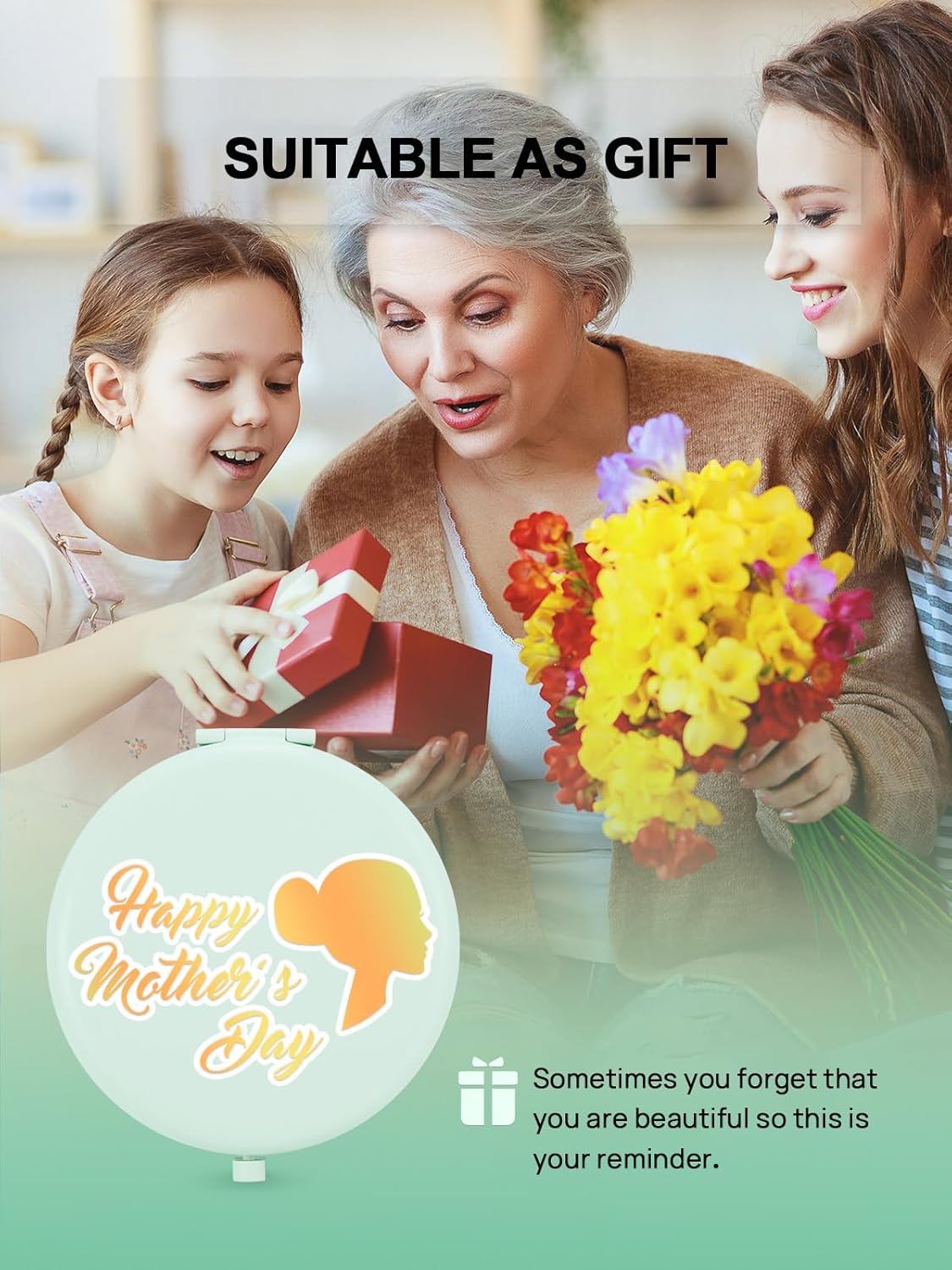 Compact Mirror for Purse, Pack of 6 Double-Sided 1X/2X Magnifying Metal Pocket Makeup Mirrors(Round, Cyan)