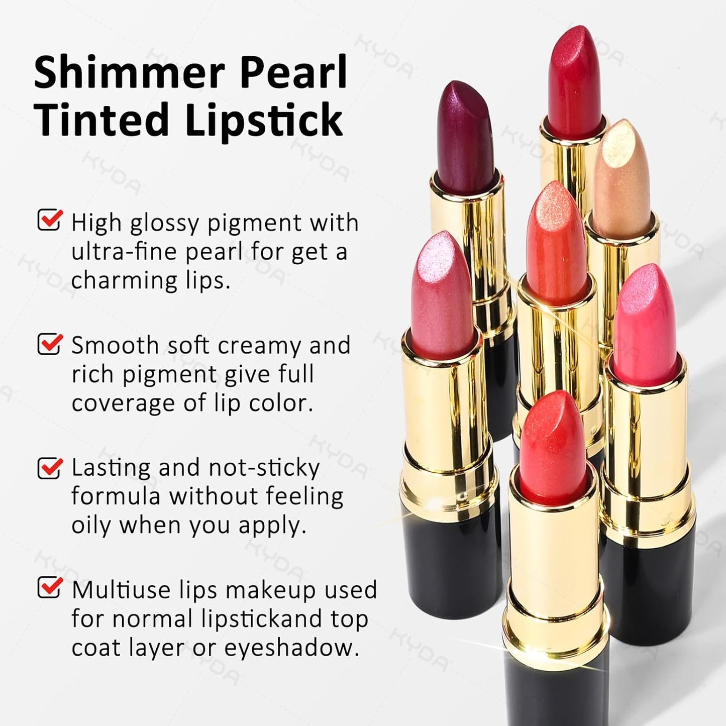 KYDA Pink Shimmer Lipstick, Metallic Pearl Lipstick, Lasting Non-sticky Glitter Lips Color, High Glossy Lips Makeup for Women, Pink Siren