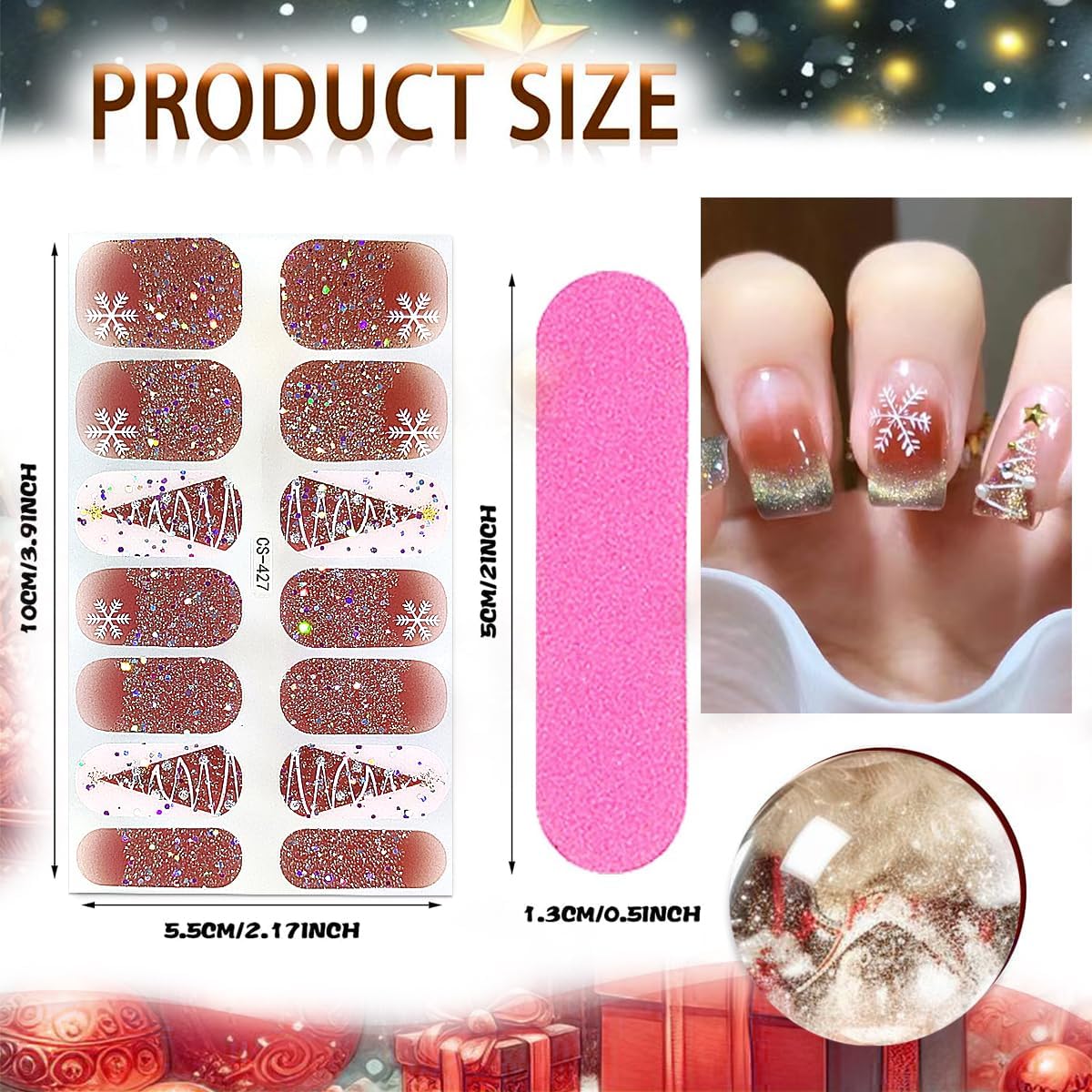 6 Sheets Christmas Nail Wraps Stickers 3D White Snowflake Nail Polish Strips Self-Adhesive Winter Holiday Full Wraps with Xmas Trees Santa Reindeer Gel Nail Stickers for Women Girls Acrylic Nails DIY