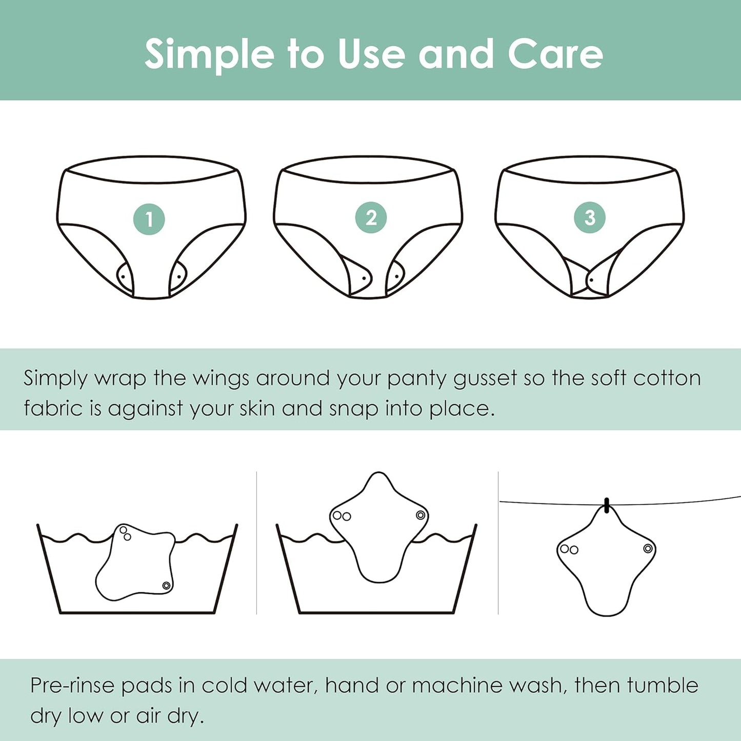 wegreeco 6 Pcs Reusable Menstrual Pads, Ultra Absorbent Cloth Pads for Heavy Flow, Sanitary for Teens, Women, Nonsli, Inner Mustard Yellow, Grey, Beige, Rose Gold Outer, XS