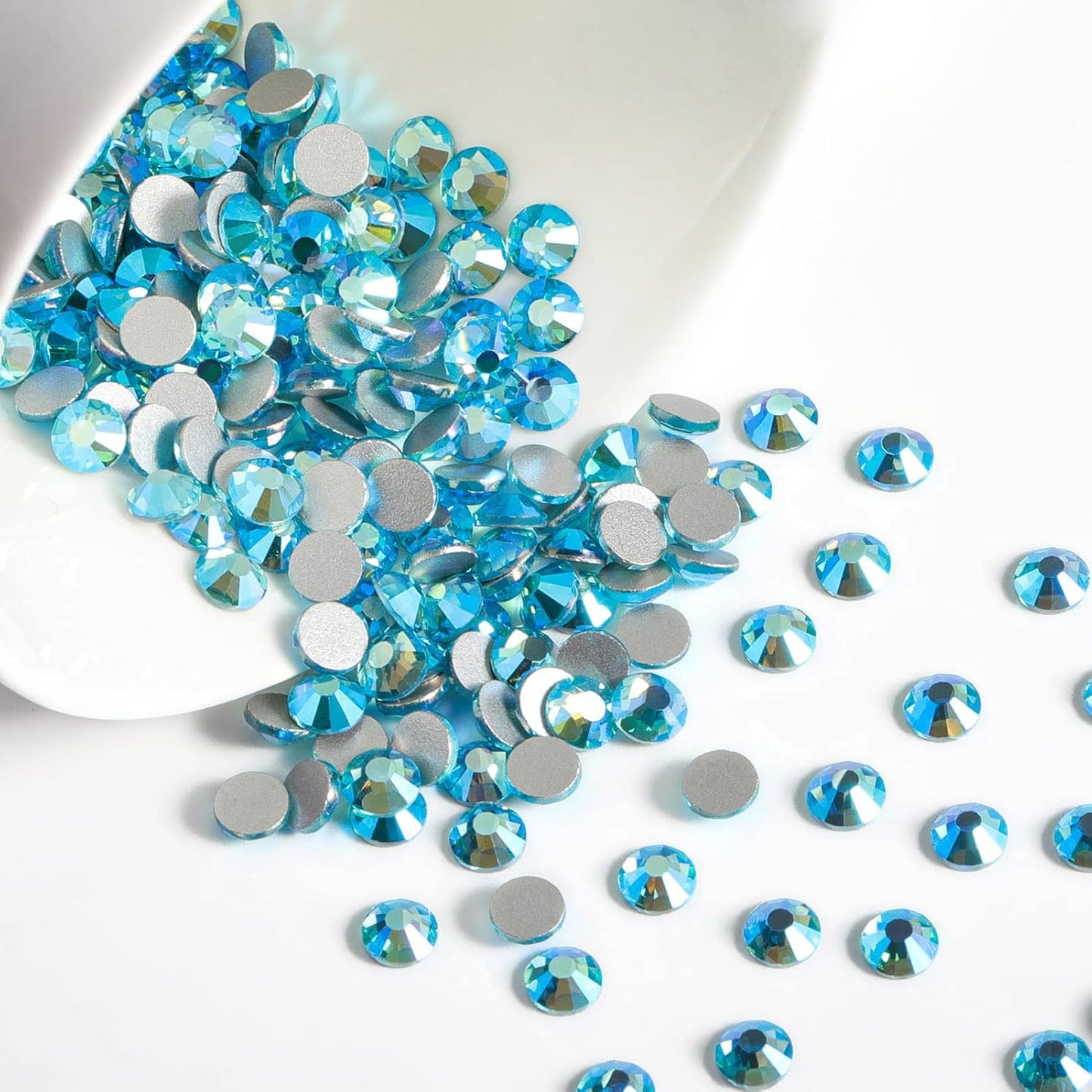 Beadsland 1440 Pieces Flat Back Crystal Rhinestones Round Gems,Aquamarine AB,SS10,2.7-2.9mm