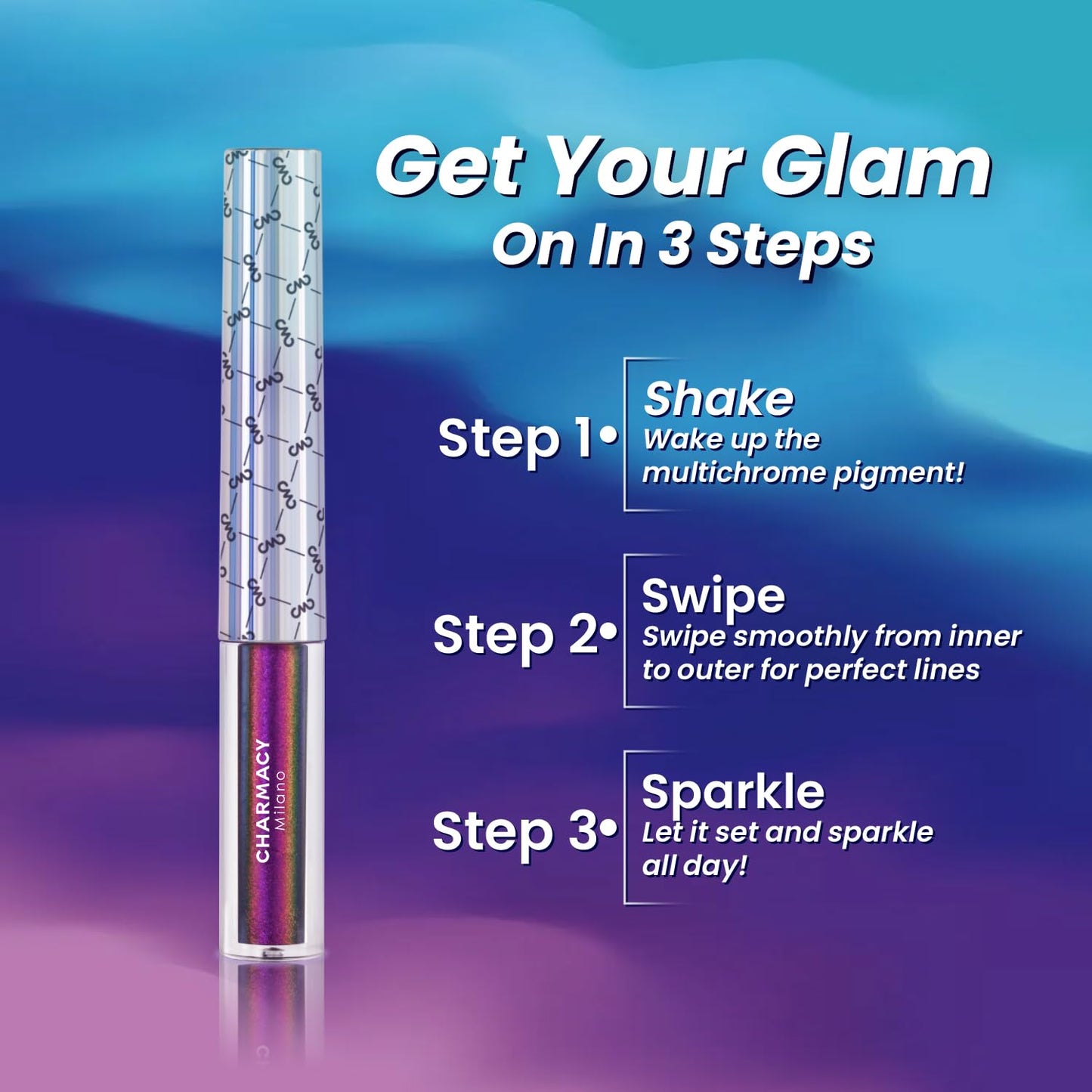 CHARMACY Chameleon Liquid Eyeliner, Liquid Glitter Eyeliner, Highly Pigmented, Metallic Intense MultiColor Shifting waterproof Eyeliner, Ultra-Fine Tip, Longwearing, Smudge-proof (#SET2-902/904/906)