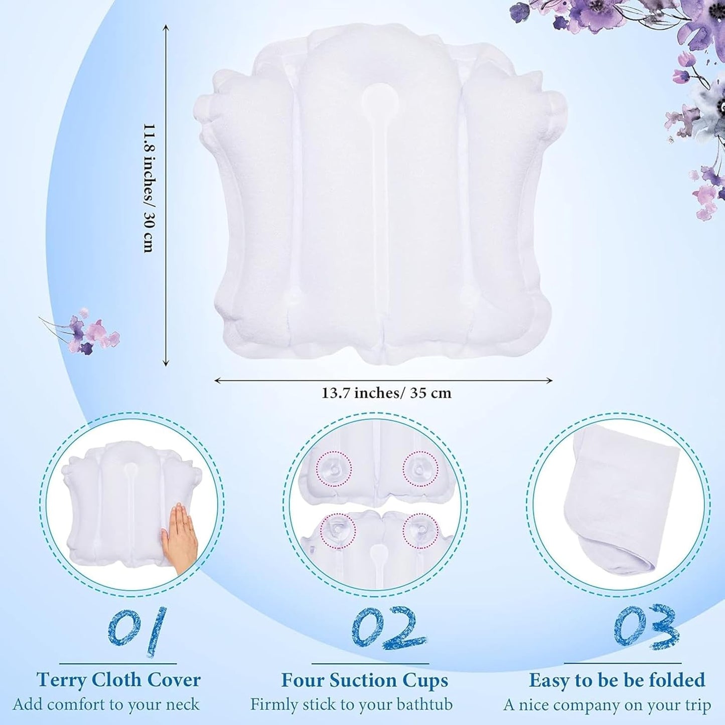 Jetec 2 Pcs Inflatable Bath Pillow with Suction Cup Bathtub Spa Pillow Neck Support Supplies Shell-Shaped Soft Inflatable Cushion Large Small Size Fits All Tub Pool Bath and Bathroom