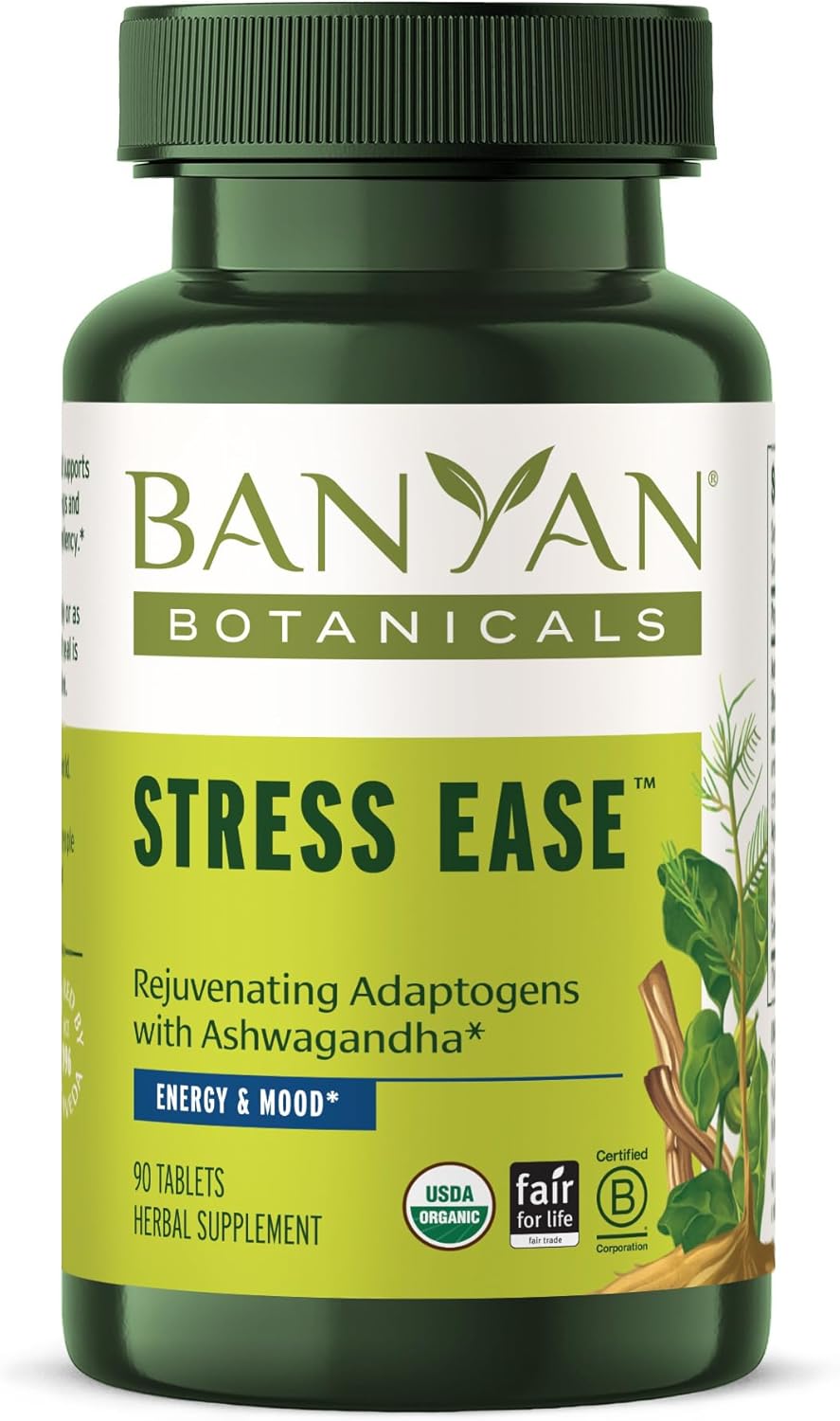 Banyan Botanicals Stress Ease – Organic Herbal Supplement for Stress & Fatigue* – with Ayurvedic Adaptogen Ashwagandha (Withania somnifera) Root – 90 Tablets – Non-GMO Sustainably Sourced Vegan