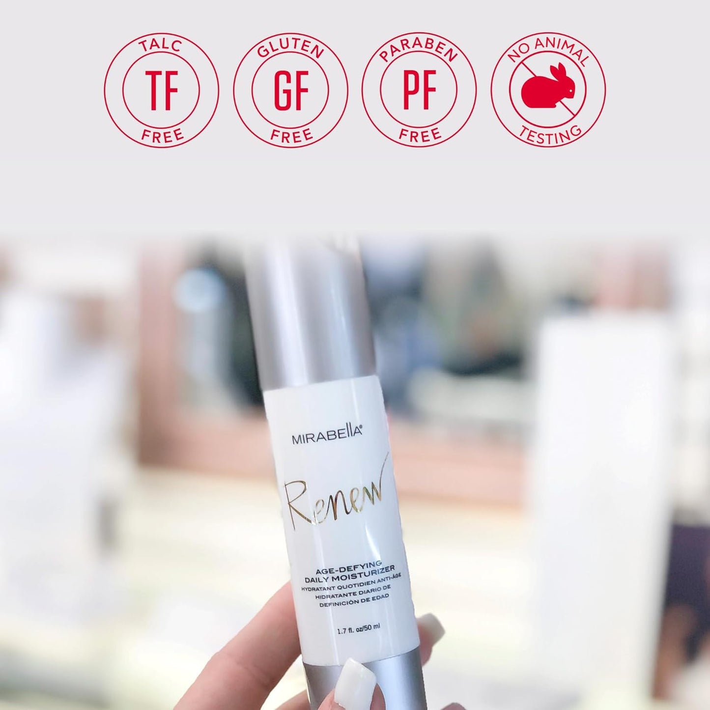 Mirabella Renew Age-Defying Daily Moisturizer for Face, Hydrating Face Moisturizer Helps Reduce Appearance of Fine Lines, Wrinkles and Dark Spots with Peptides, Hyaluronic Acid, and Antioxidants