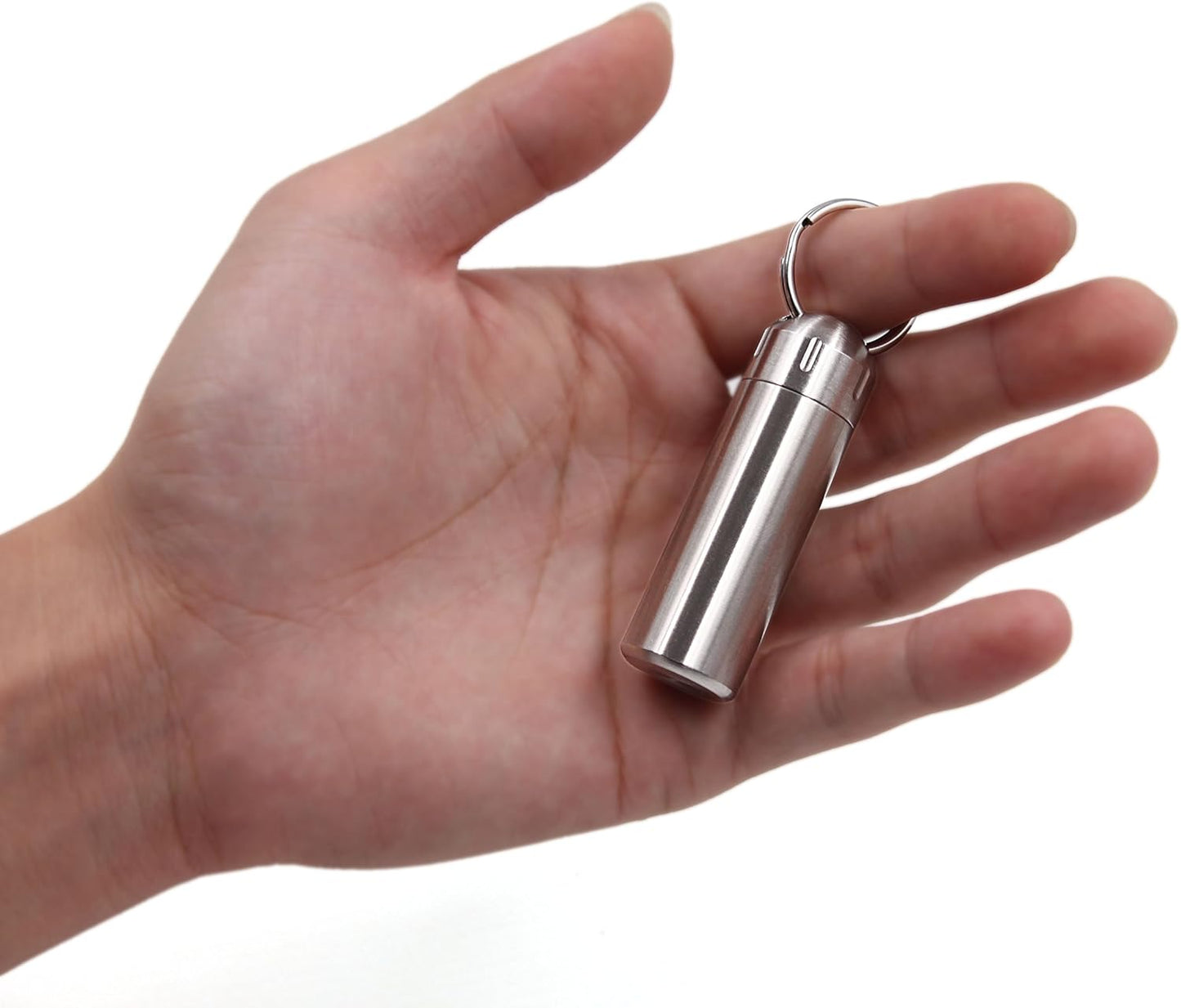 SHD 2 Pack Pill Container Keychain Pill Holder 100% Waterproof Pill Case Single Chamber Stainless Steel Pill Box (Silver)